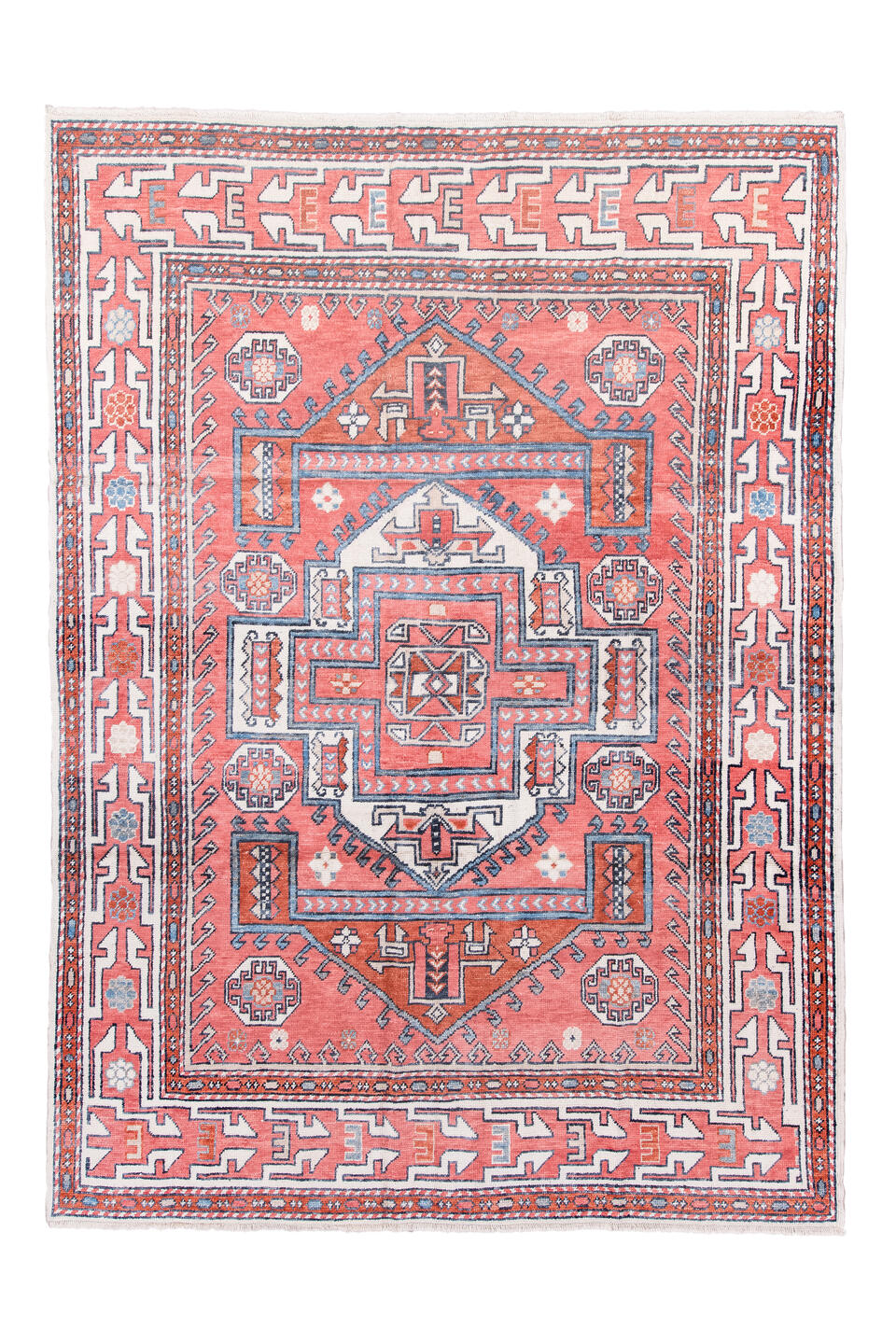 8' x 11' one-of-a-kind handmade vintage Oushak large size rug. Color palette: blue, brown, dark gray, gray, indian red