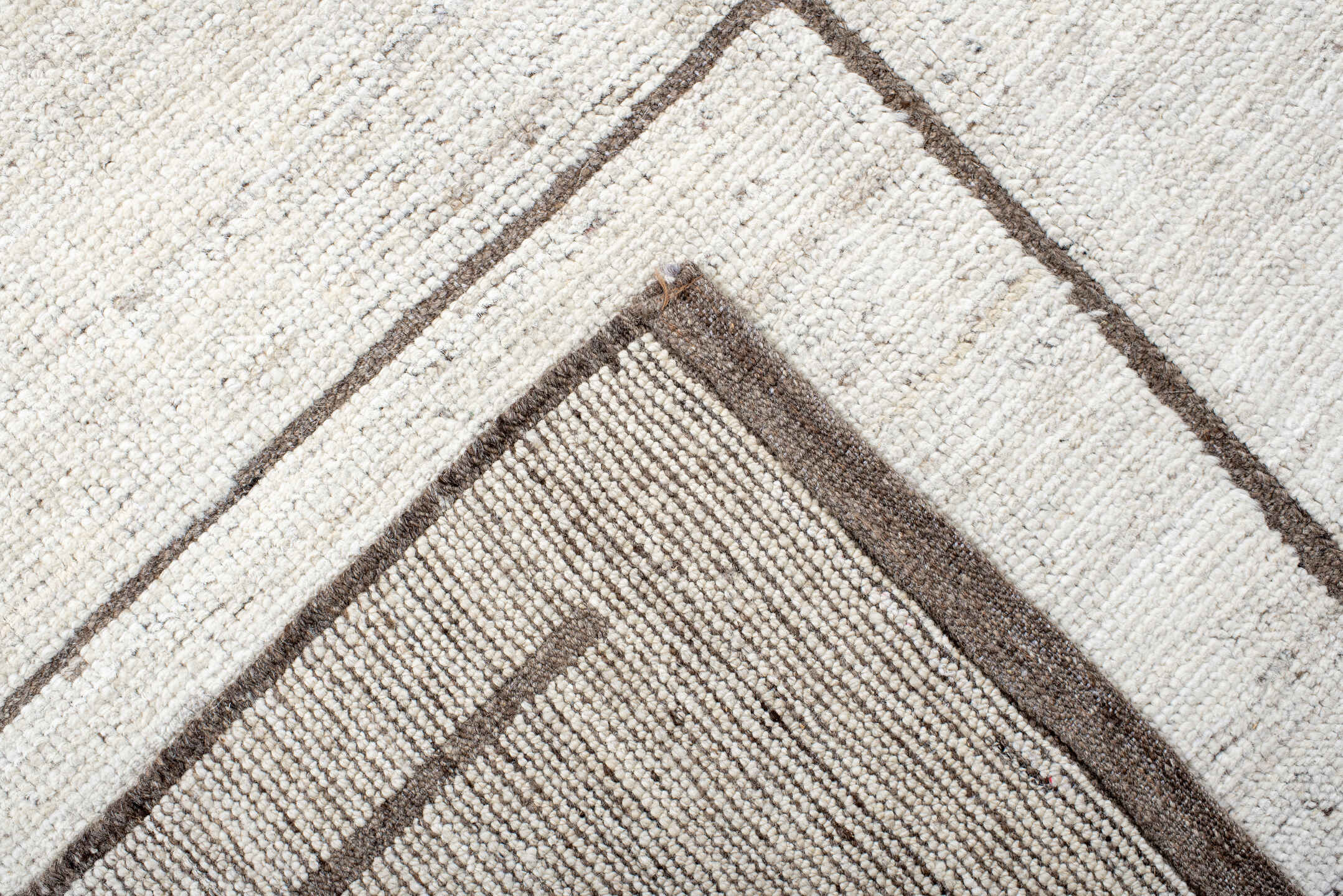 7' x 13' one-of-a-kind handmade vintage Tulu large size rug. Color palette: ivory, taupe, brown, cream, beige, gray