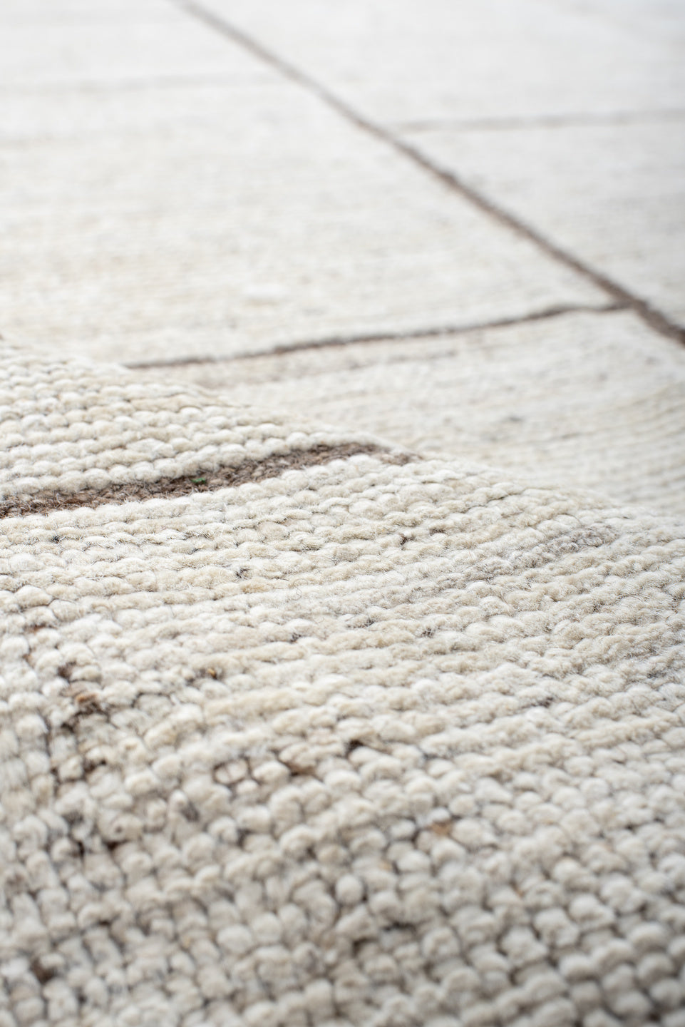 7' x 13' one-of-a-kind handmade vintage Tulu large size rug. Color palette: ivory, taupe, brown, cream, beige, gray