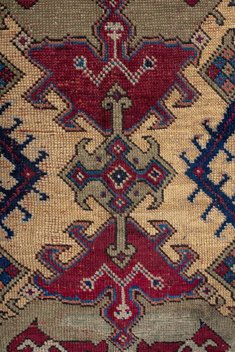 14' x 14' one-of-a-kind handmade vintage Oushak oversize rug. Color palette: ivory, blue, burgundy, taupe, rust, navy, beige