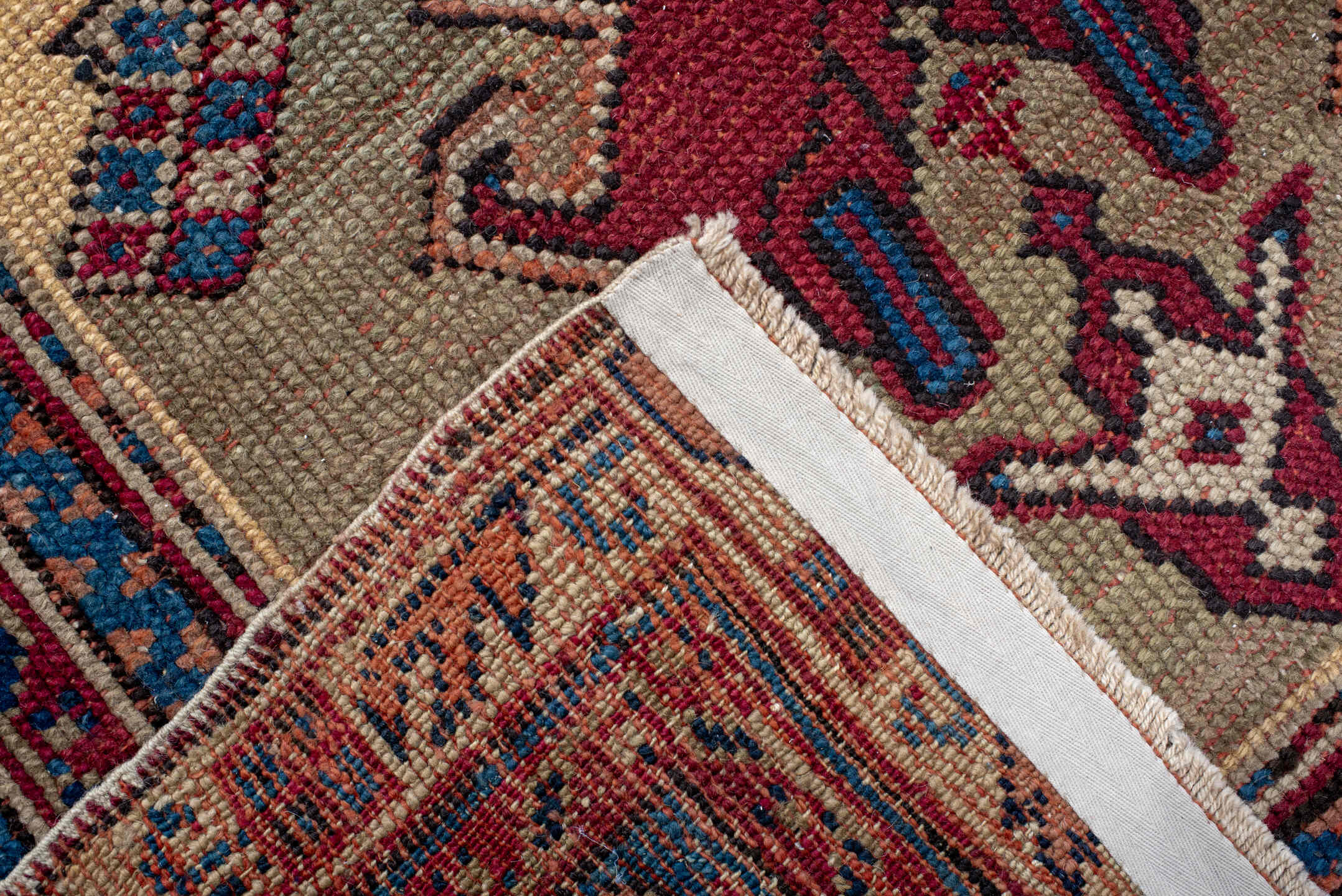 14' x 14' one-of-a-kind handmade vintage Oushak oversize rug. Color palette: ivory, blue, burgundy, taupe, rust, navy, beige