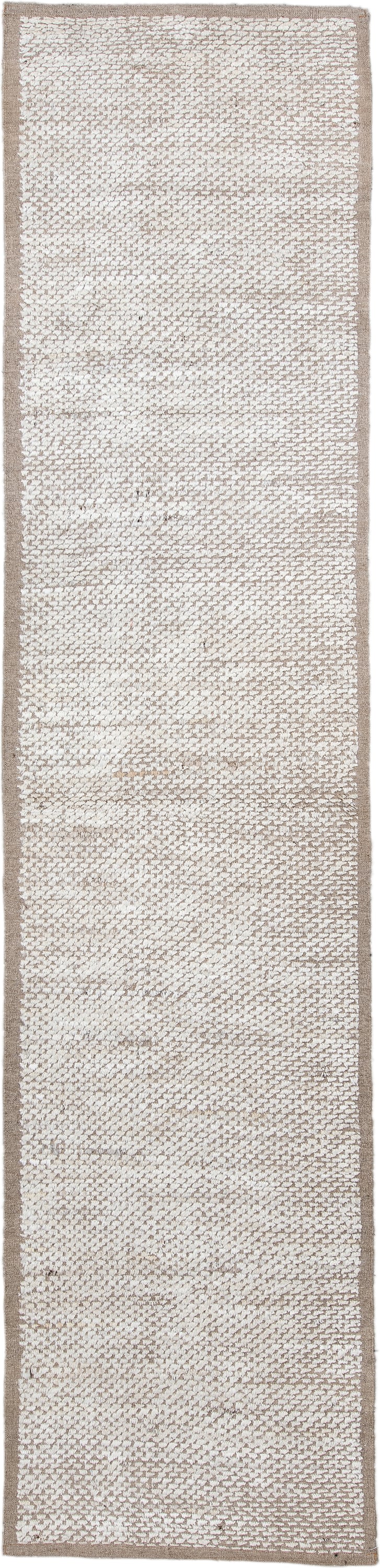 3' x 12' one-of-a-kind handmade vintage Tulu runner rug. Color palette: ivory, taupe, beige, gray