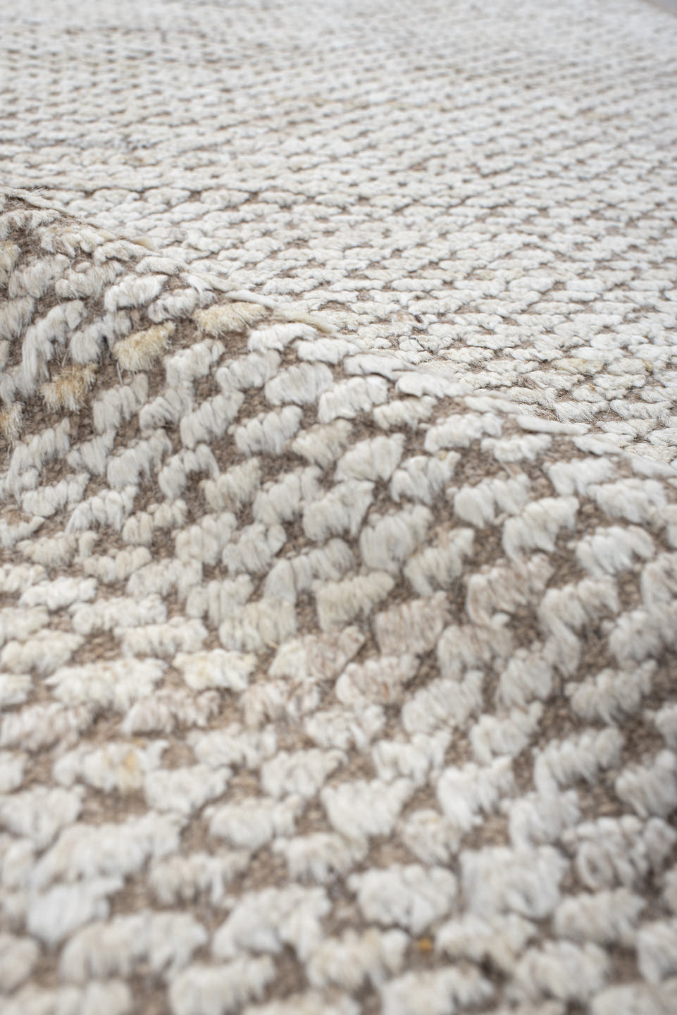 3' x 12' one-of-a-kind handmade vintage Tulu runner rug. Color palette: ivory, taupe, beige, gray