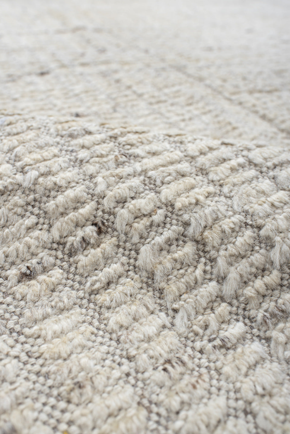 8' x 10' one-of-a-kind handmade vintage Tulu large size rug. Color palette: ivory, cream, taupe, beige, camel, brown, gray
