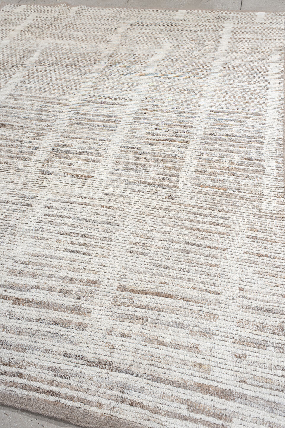8' x 10' one-of-a-kind handmade vintage Tulu large size rug. Color palette: ivory, taupe, beige, stone, camel, gray