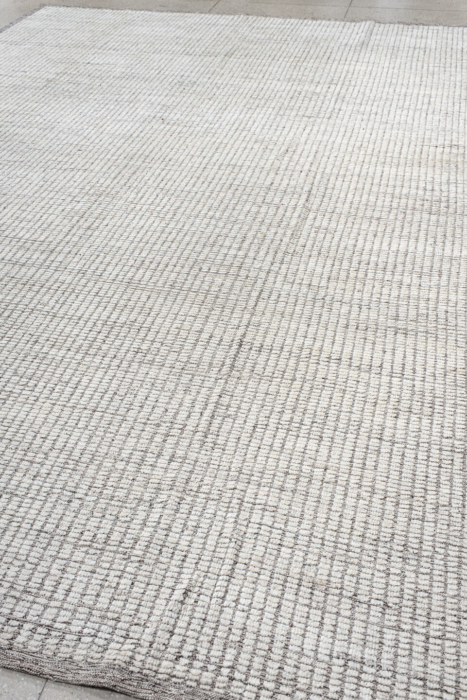 10' x 14' one-of-a-kind handmade vintage Tulu large size rug. Color palette: ivory, charcoal, taupe, cream, gray, black