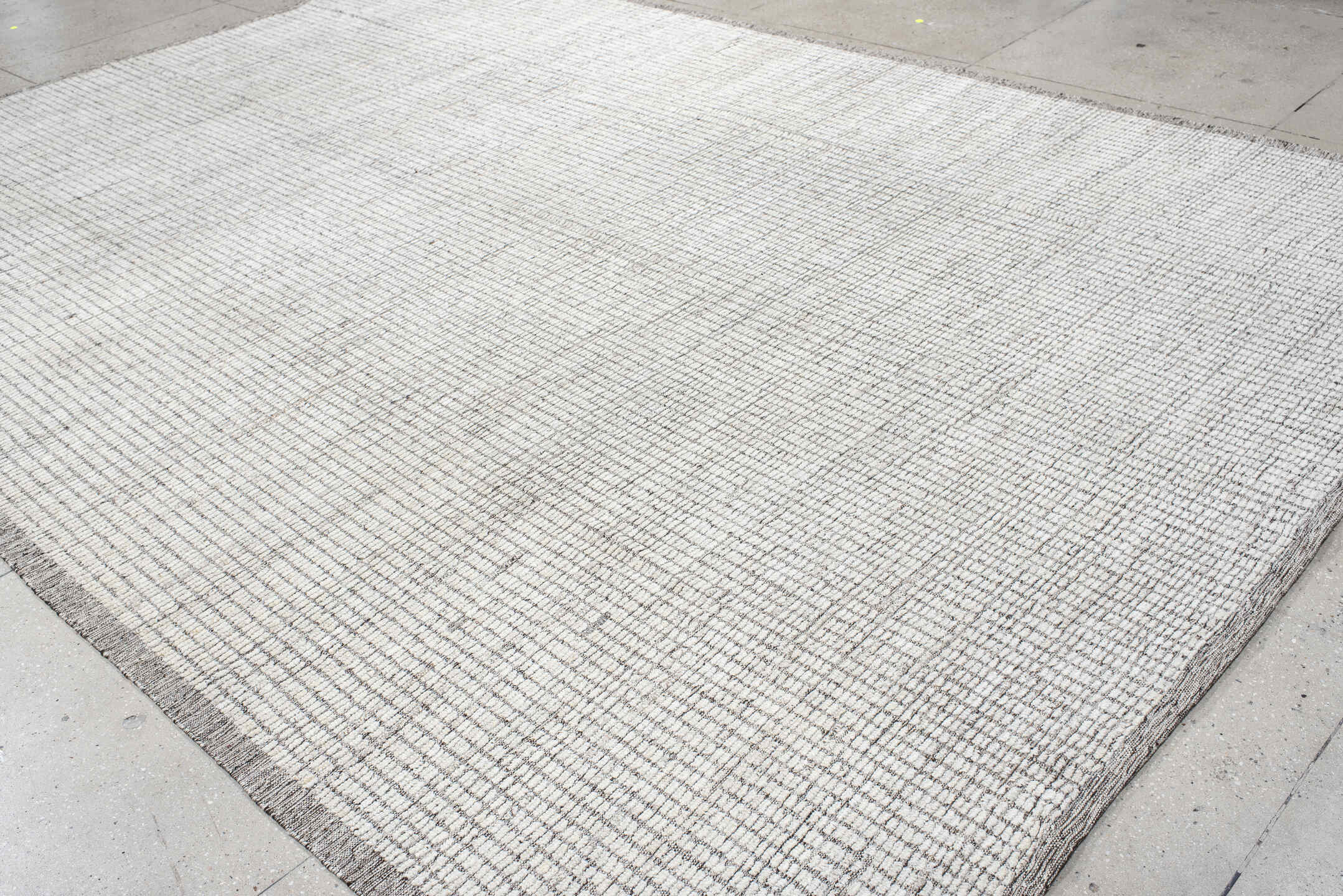10' x 14' one-of-a-kind handmade vintage Tulu large size rug. Color palette: ivory, charcoal, taupe, cream, gray, black