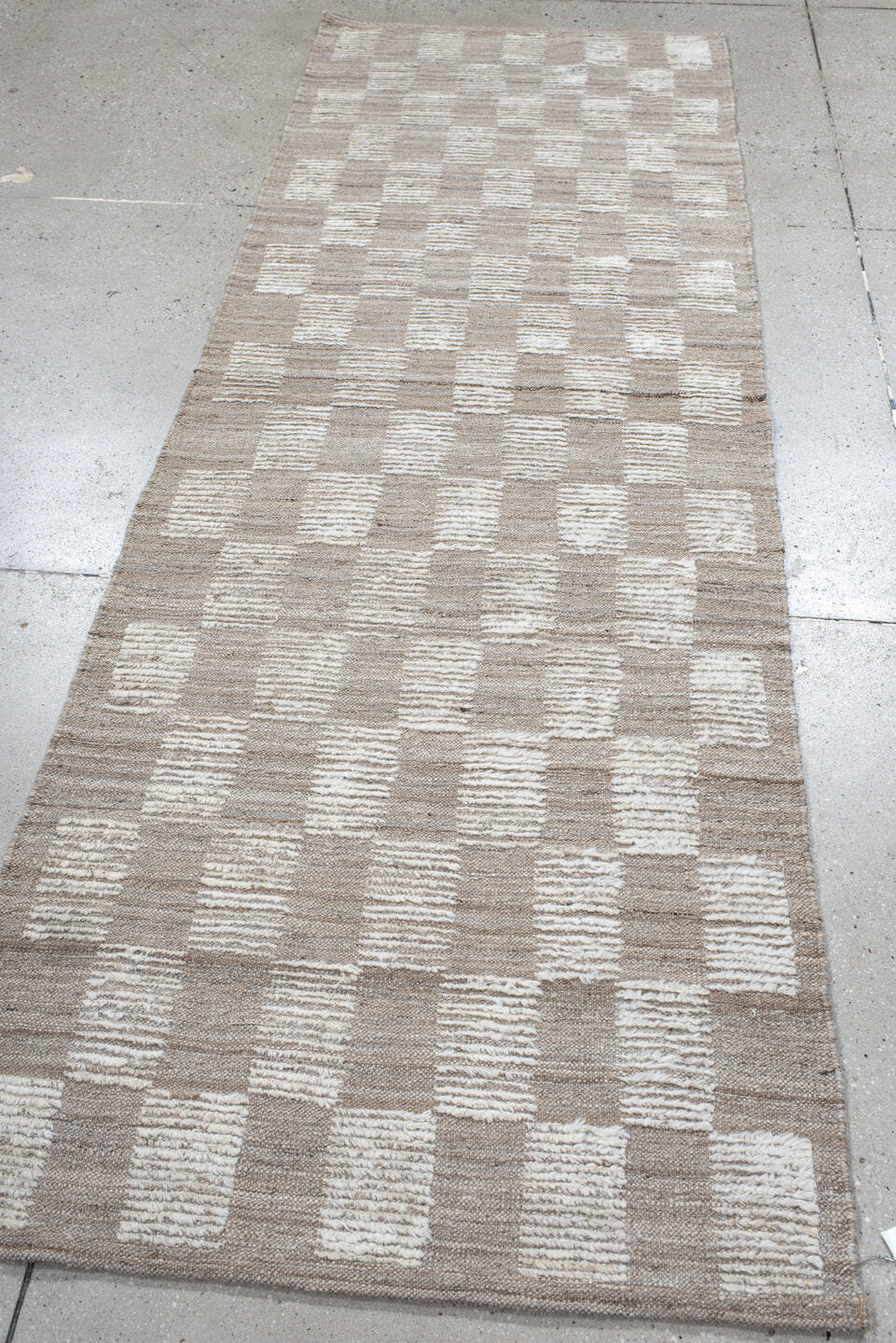 3' x 8' one-of-a-kind handmade vintage Tulu runner rug. Color palette: dark gray, dim gray, gainsboro, gray, light gray