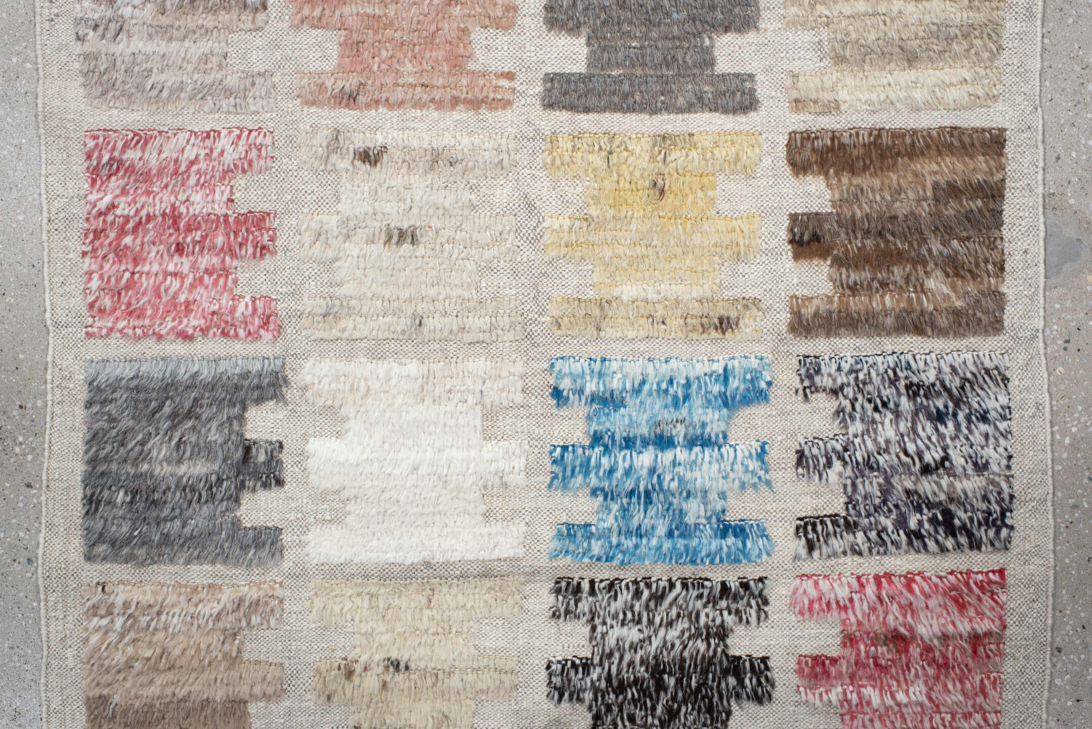 3' x 14' one-of-a-kind handmade vintage Tulu runner rug. Color palette: ivory, taupe, charcoal, sky_blue, rose, brown, peach