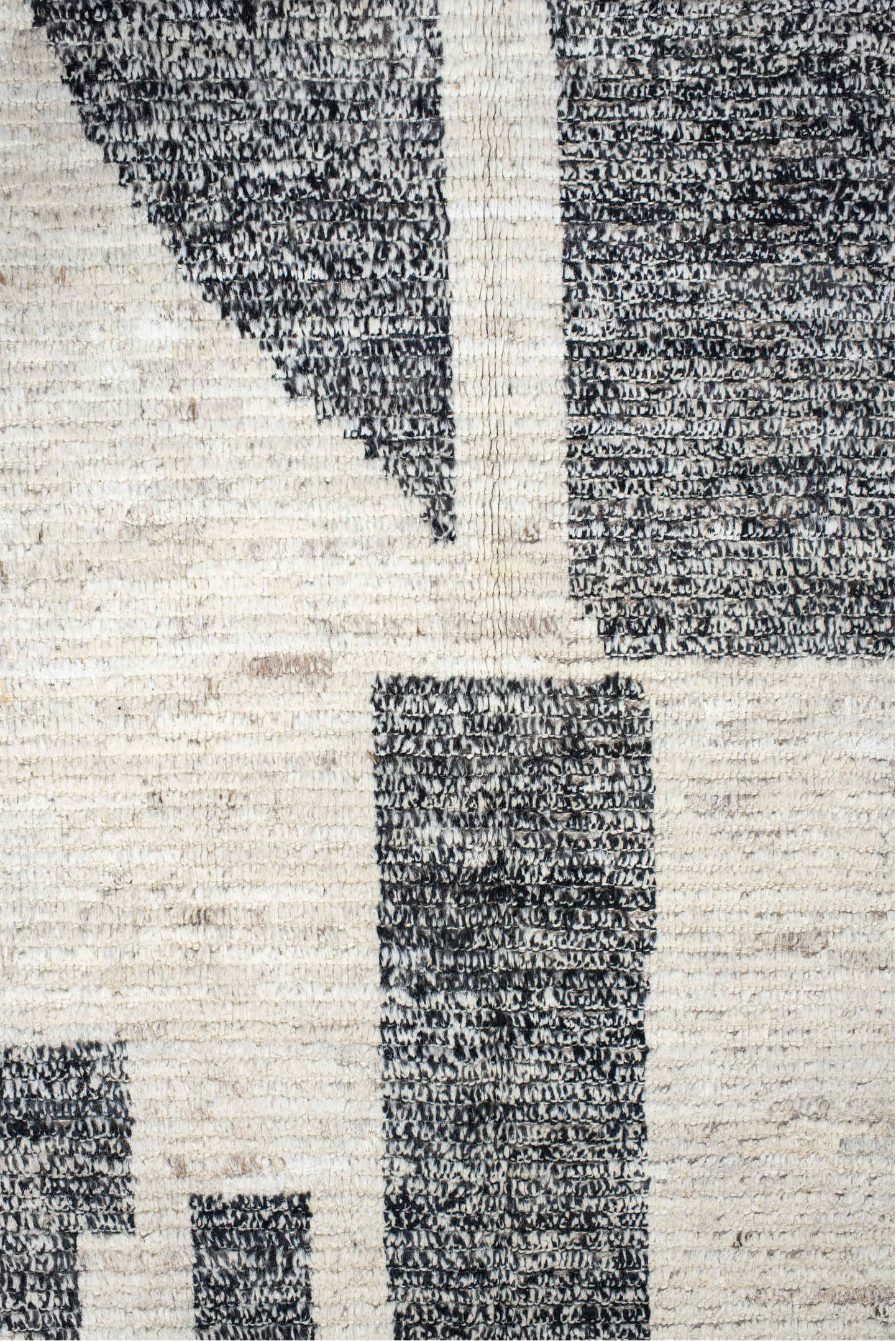 8' x 11' one-of-a-kind handmade vintage Tulu large size rug. Color palette: ivory, charcoal, taupe, black, gray, beige