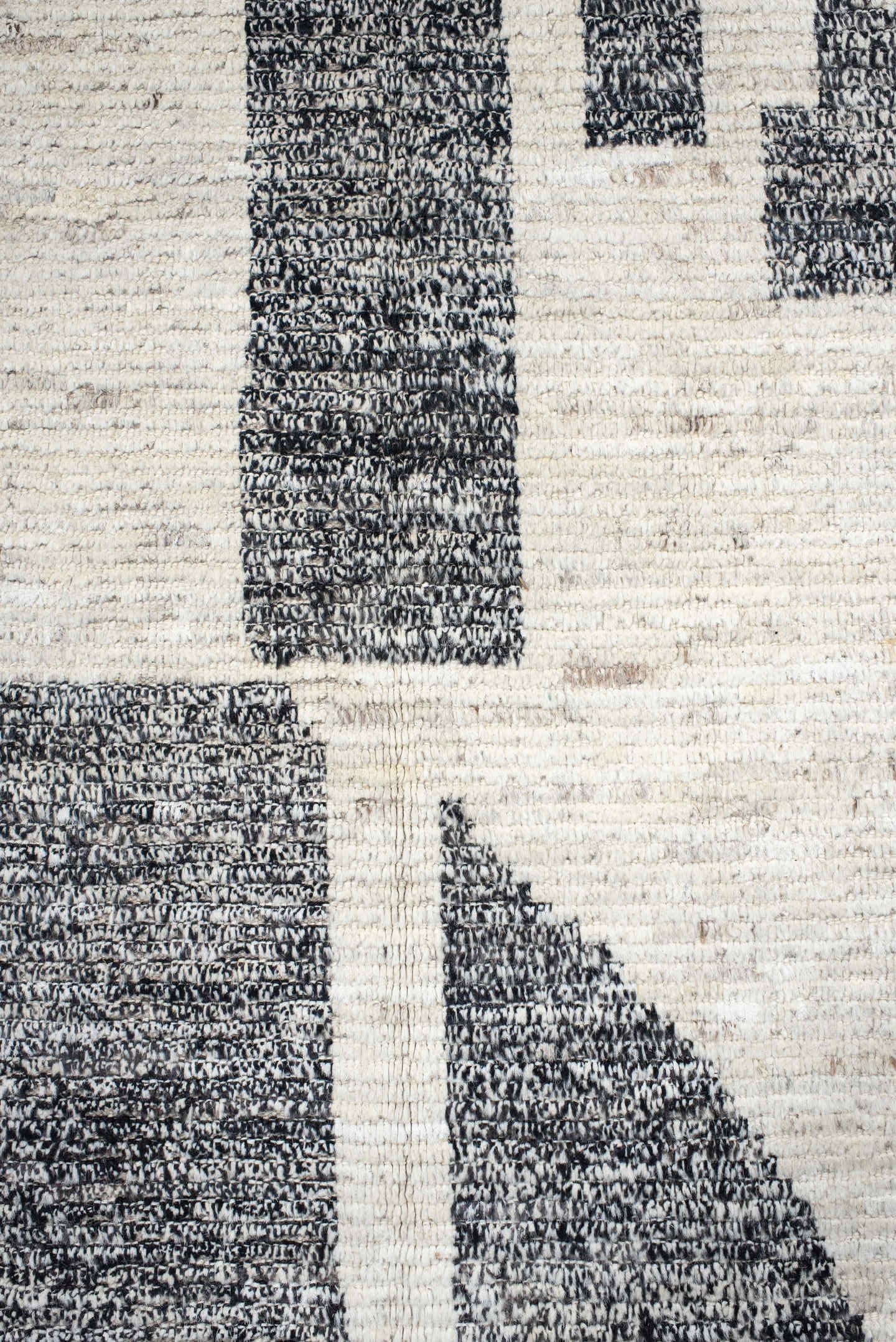 8' x 11' one-of-a-kind handmade vintage Tulu large size rug. Color palette: ivory, charcoal, taupe, black, gray, beige