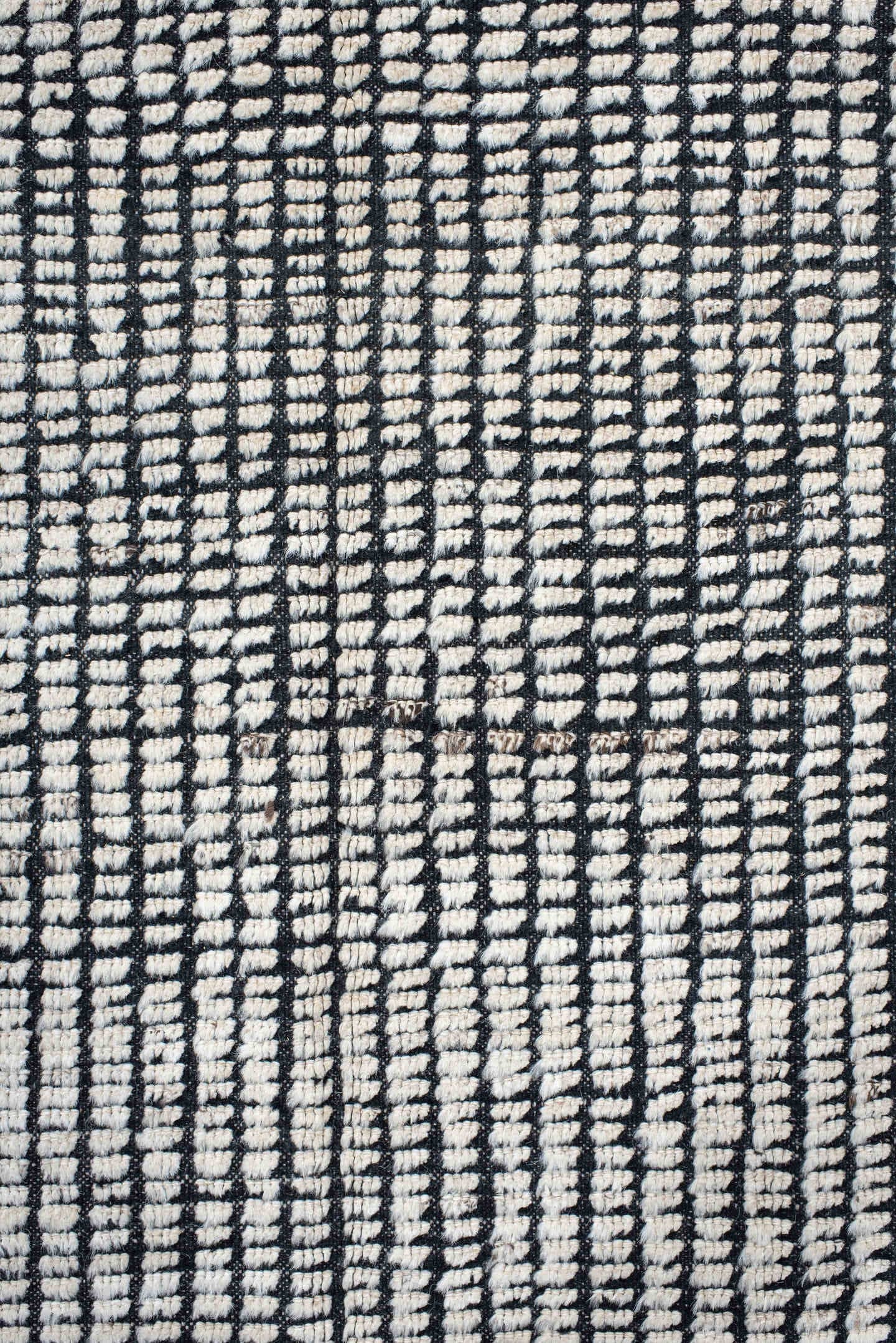 9' x 13' one-of-a-kind handmade vintage Tulu large size rug. Color palette: ivory, charcoal, gray, black