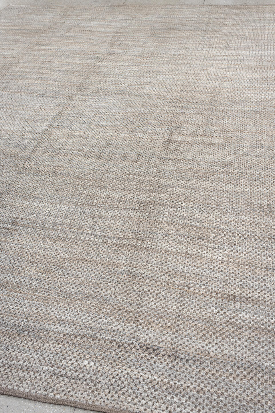 10' x 14' one-of-a-kind handmade vintage Tulu large size rug. Color palette: ivory, taupe, beige, camel, gray
