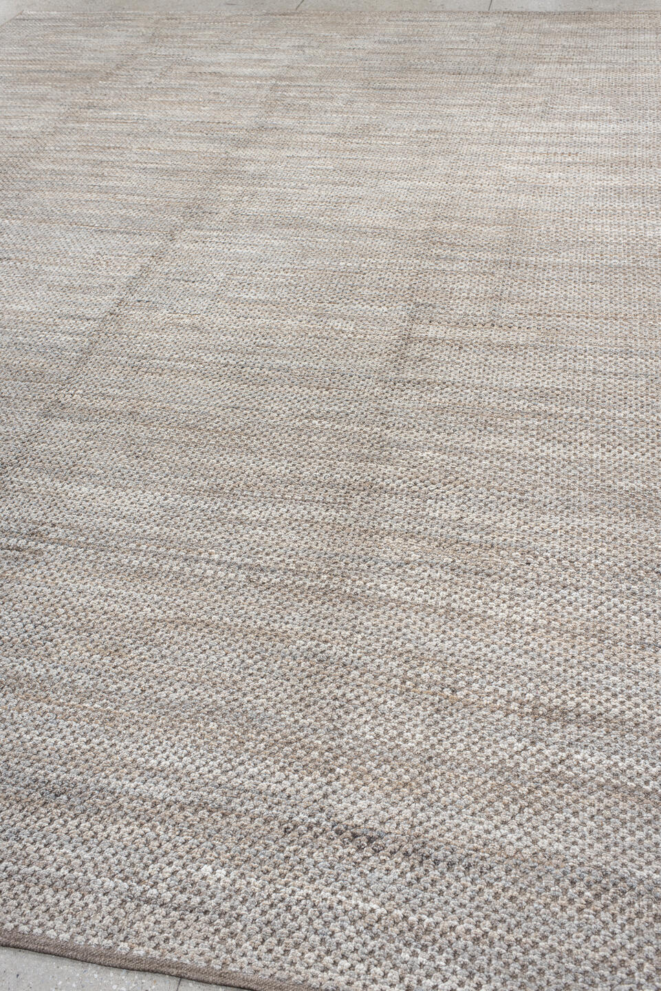 10' x 14' one-of-a-kind handmade vintage Tulu large size rug. Color palette: ivory, taupe, beige, camel, gray
