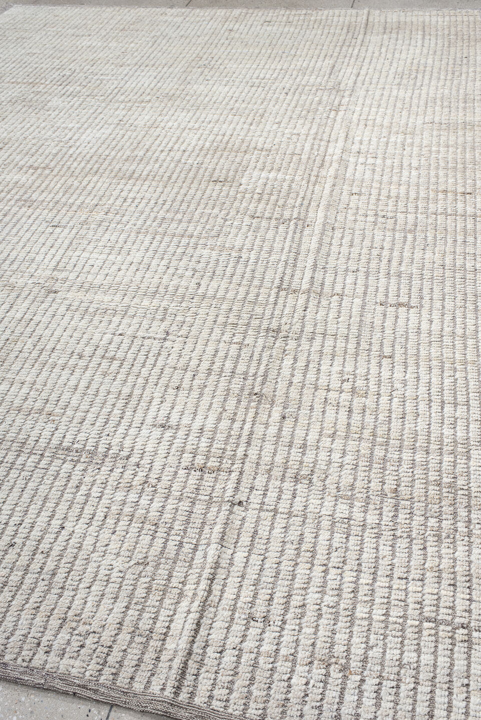 9' x 11' one-of-a-kind handmade vintage Tulu large size rug. Color palette: ivory, taupe, gray, greige, beige