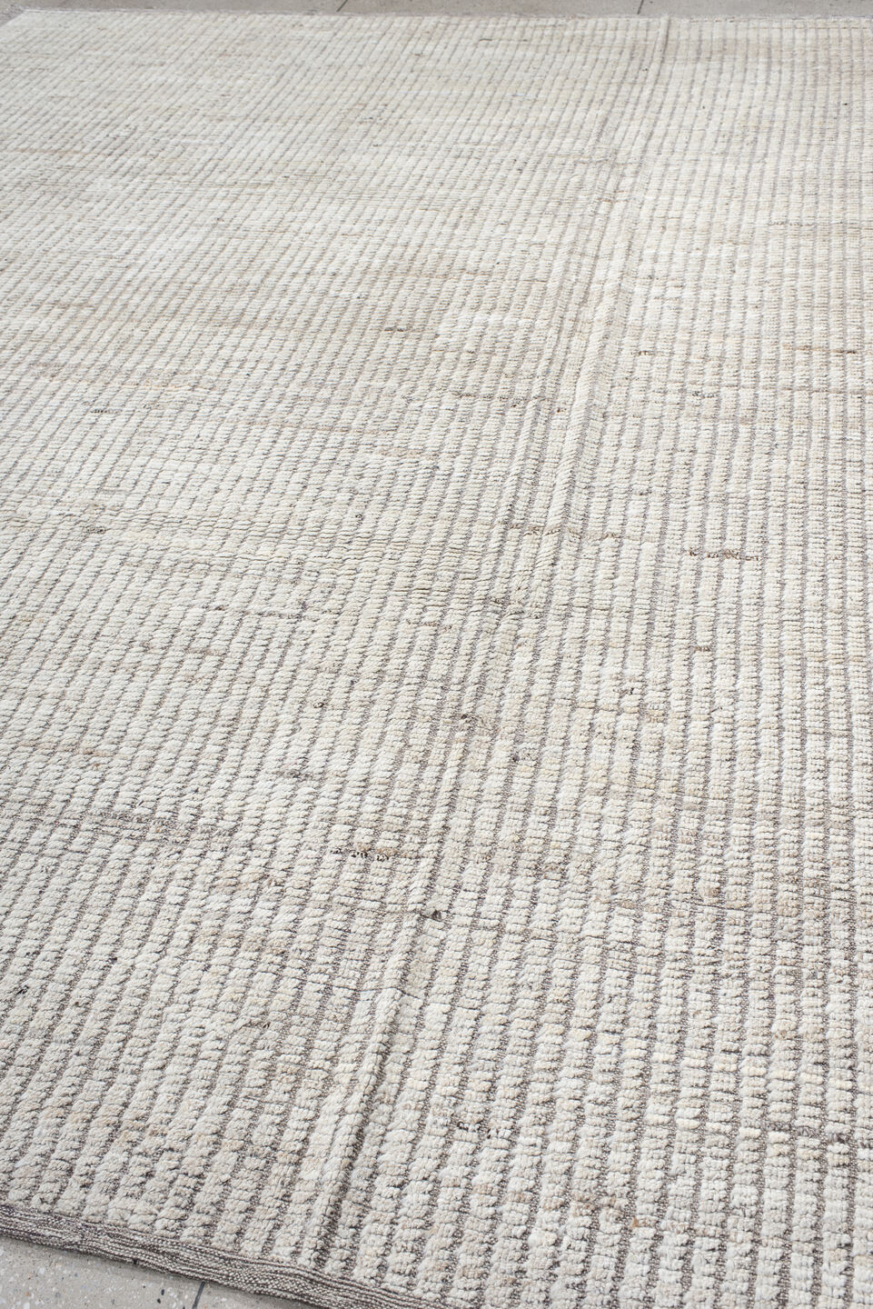 9' x 11' one-of-a-kind handmade vintage Tulu large size rug. Color palette: ivory, taupe, gray, greige, beige