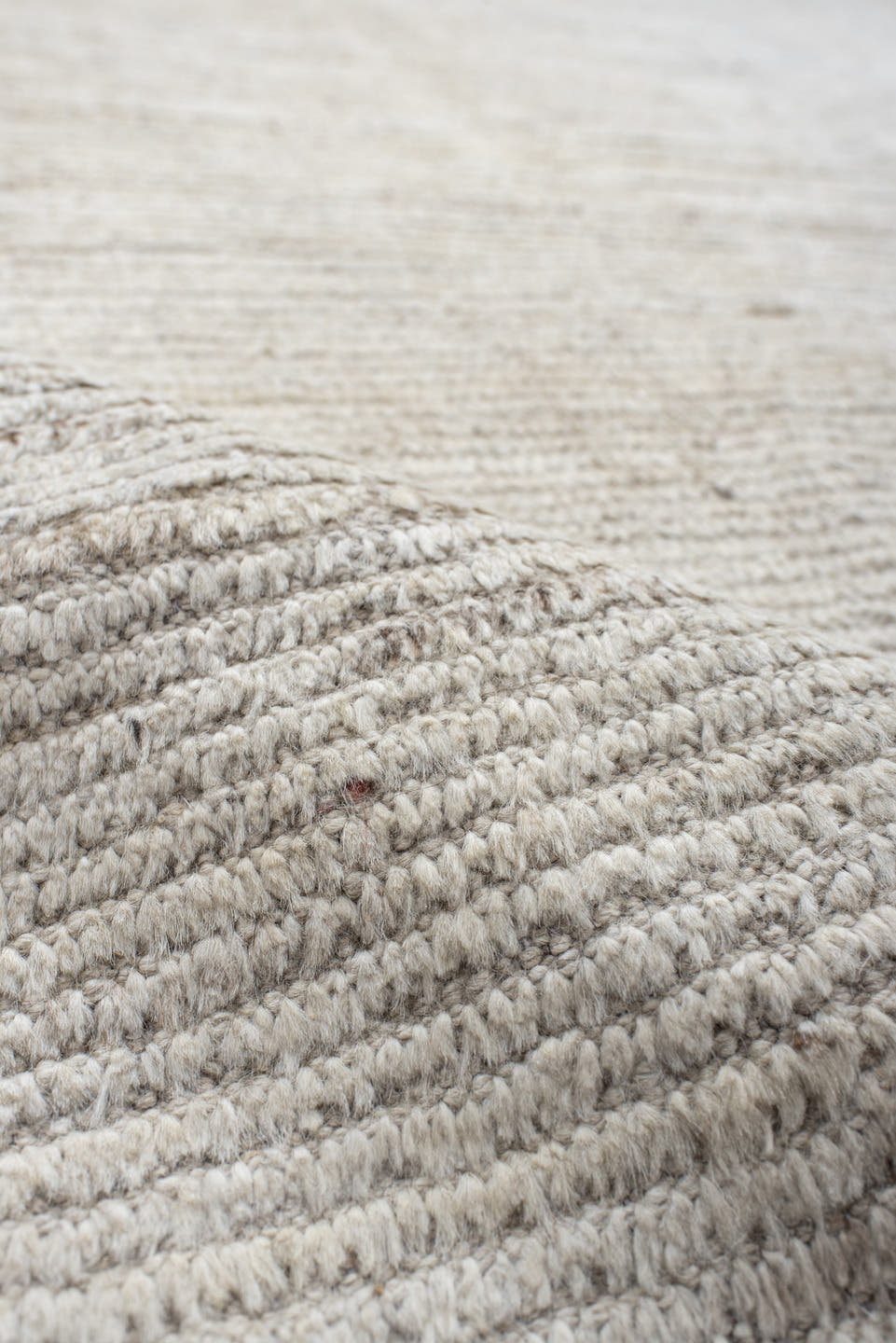 10' x 13' one-of-a-kind handmade vintage Tulu large size rug. Color palette: ivory, cream, beige, taupe, camel, gray