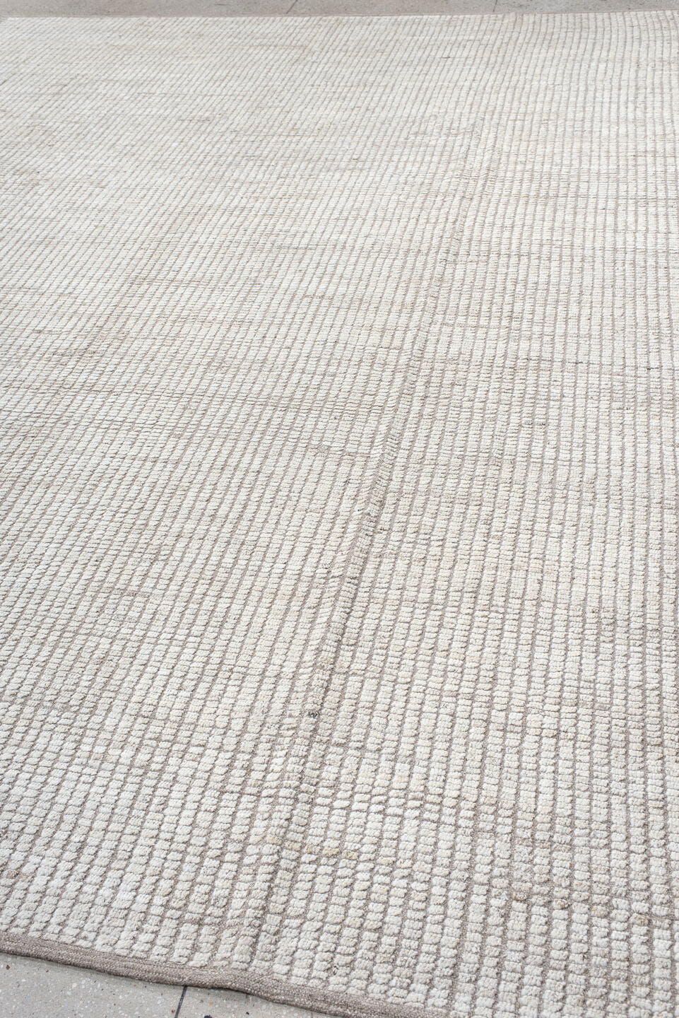 10' x 13' one-of-a-kind handmade vintage Tulu oversize rug. Color palette: ivory, taupe, cream, beige, gray