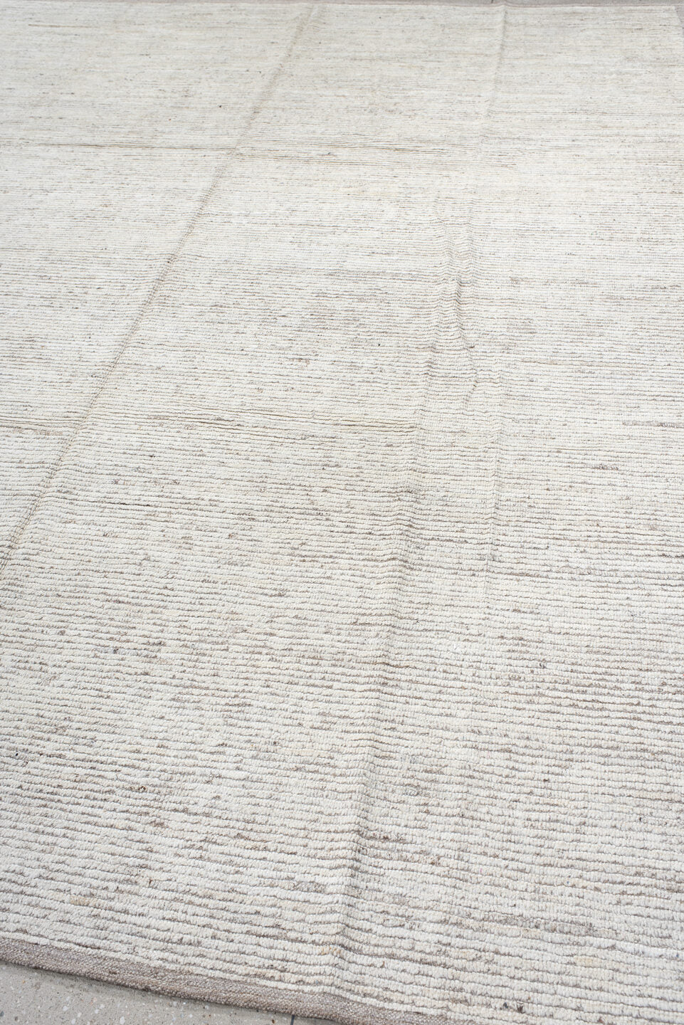 9' x 12' one-of-a-kind handmade vintage Tulu large size rug. Color palette: ivory, taupe, beige, cream, gray