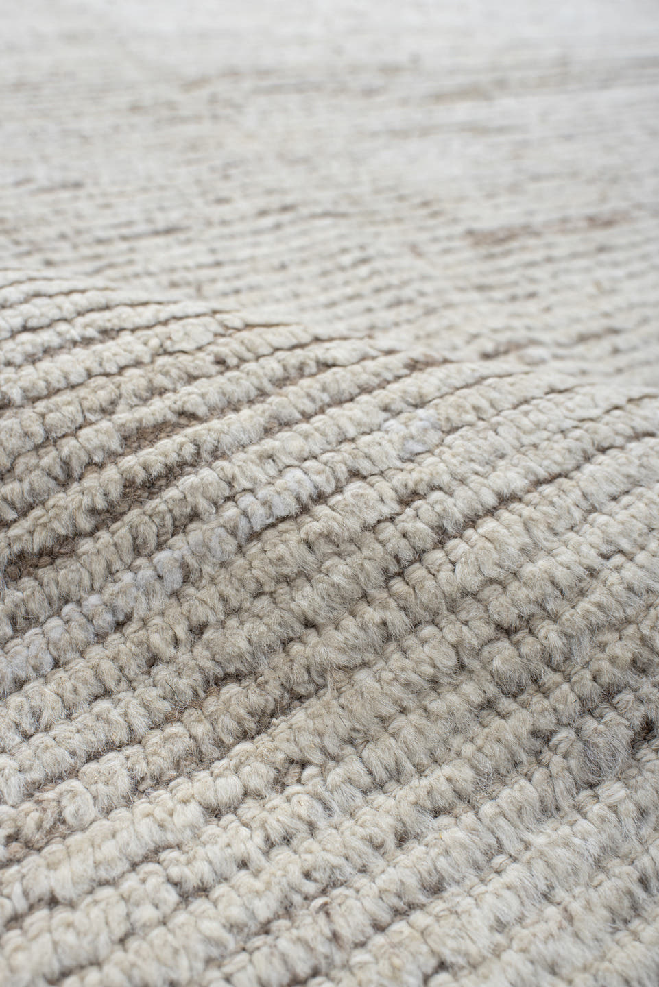 9' x 12' one-of-a-kind handmade vintage Tulu large size rug. Color palette: ivory, taupe, beige, cream, gray