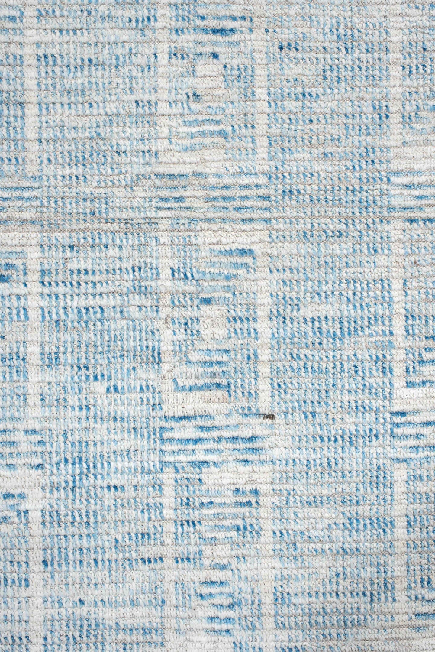 3' x 13' one-of-a-kind handmade vintage Tulu runner rug. Color palette: ivory, sky blue, light blue, taupe, beige, gray