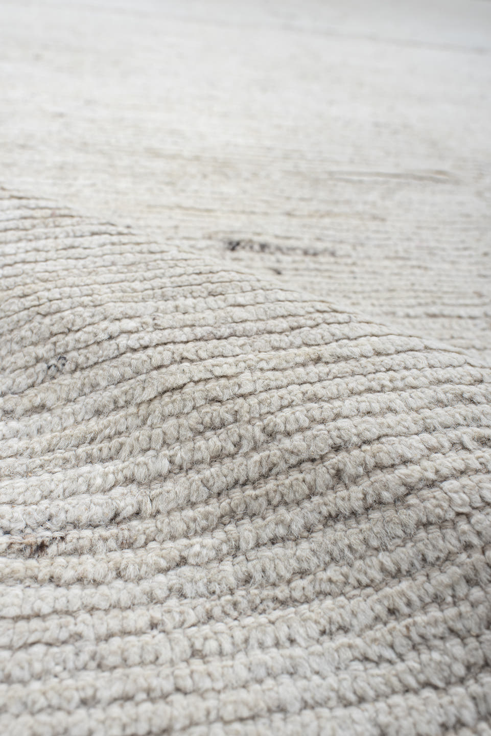 9' x 12' one-of-a-kind handmade vintage Tulu large size rug. Color palette: ivory, cream, taupe, beige, light gray, gray