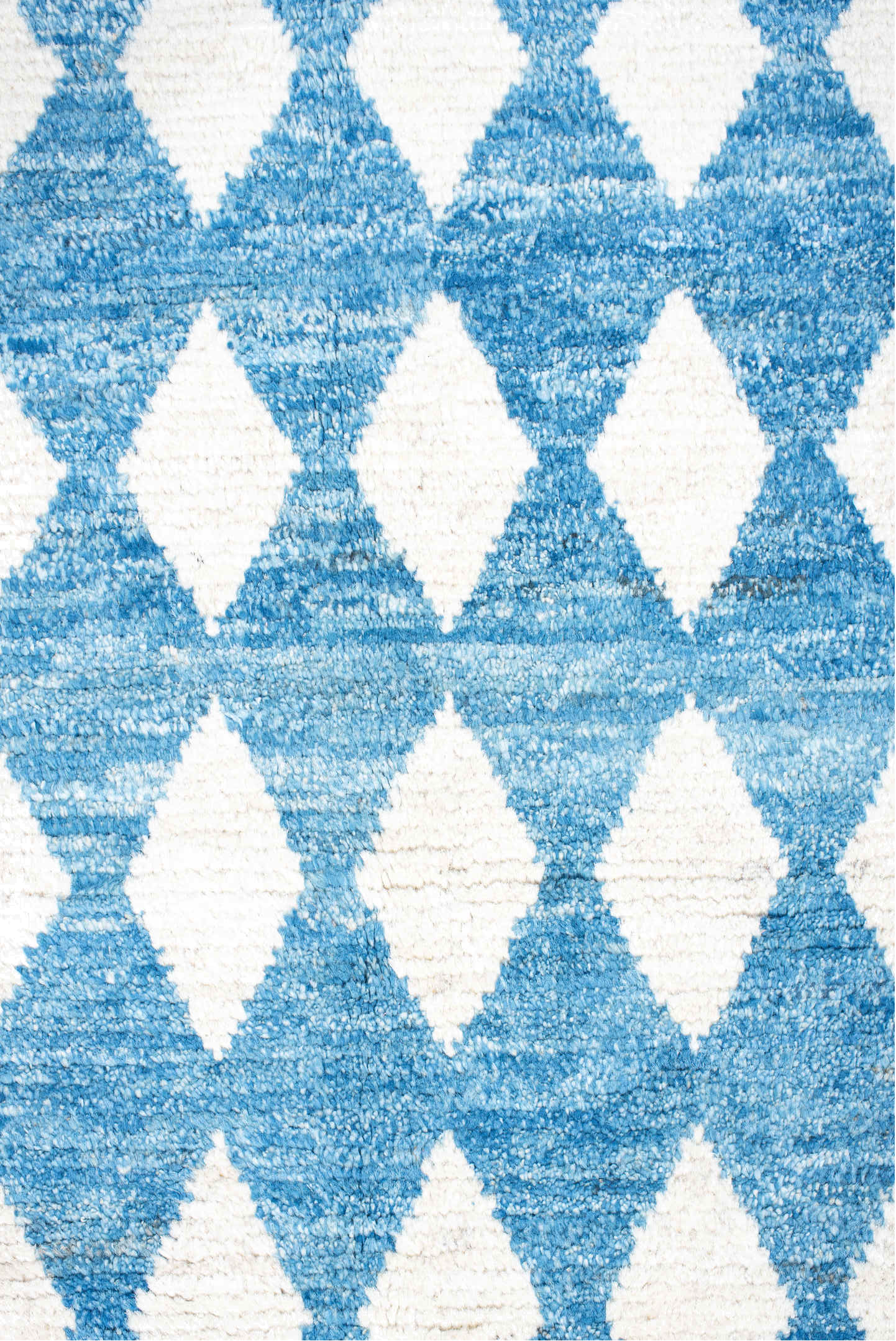 2' x 10' one-of-a-kind handmade vintage Tulu runner rug. Color palette: blue, ivory, cream