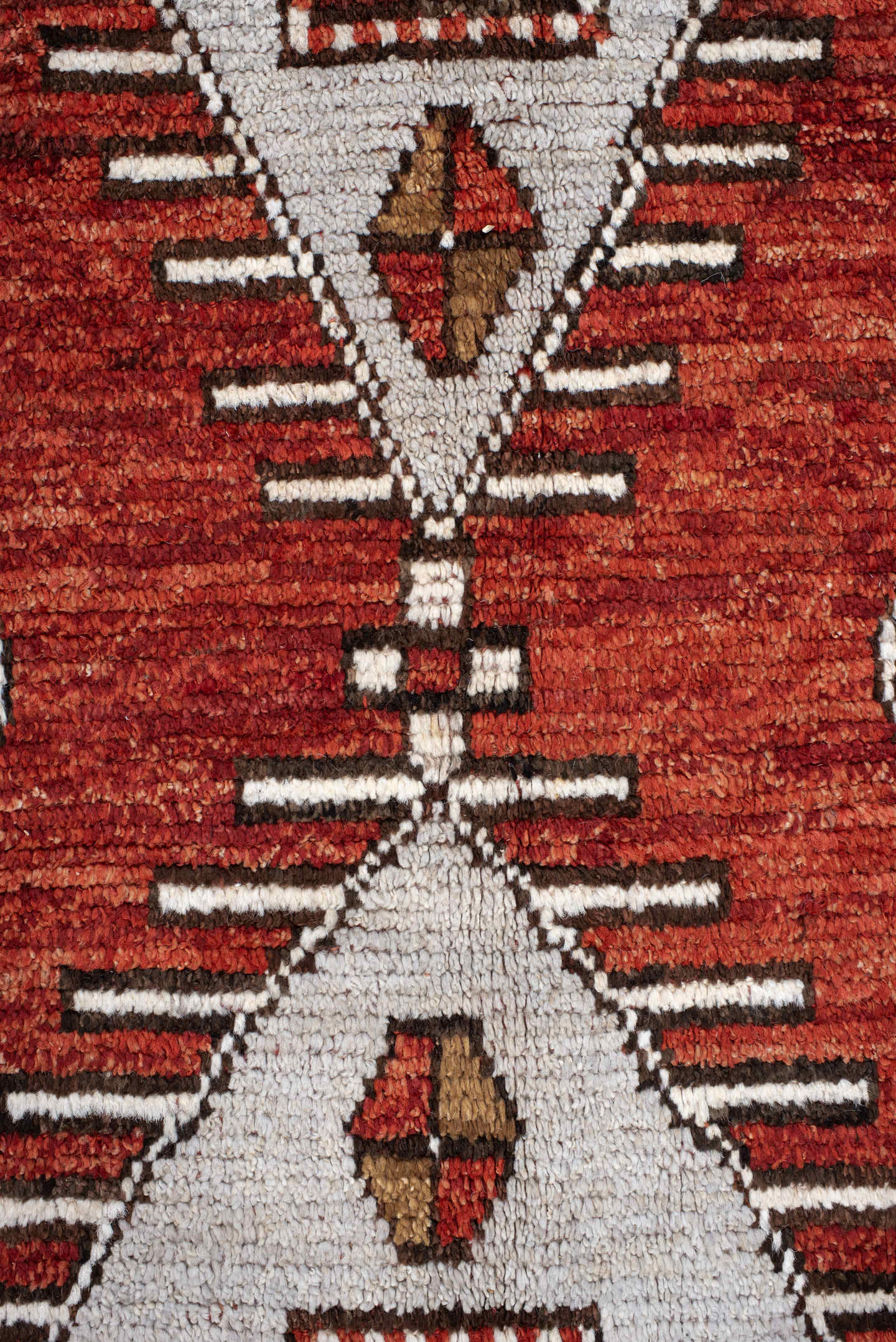 6' x 10' one-of-a-kind handmade vintage Tulu large size rug. Color palette: rust, ivory, brown, brick, blue, olive, charcoal