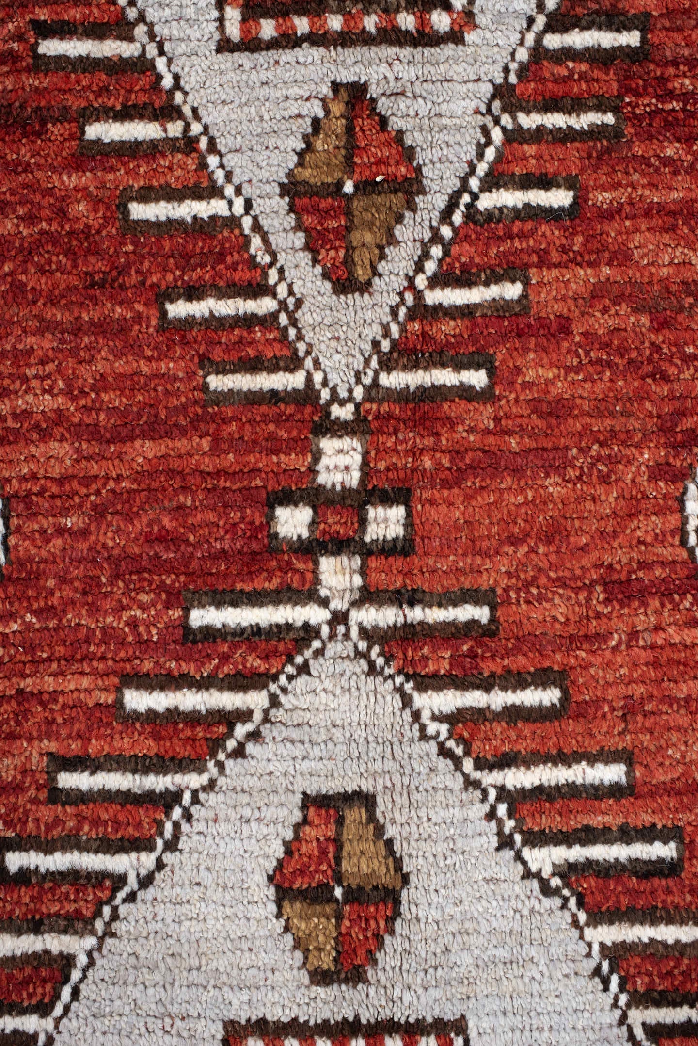 6' x 10' one-of-a-kind handmade vintage Tulu large size rug. Color palette: rust, ivory, brown, brick, blue, olive, charcoal