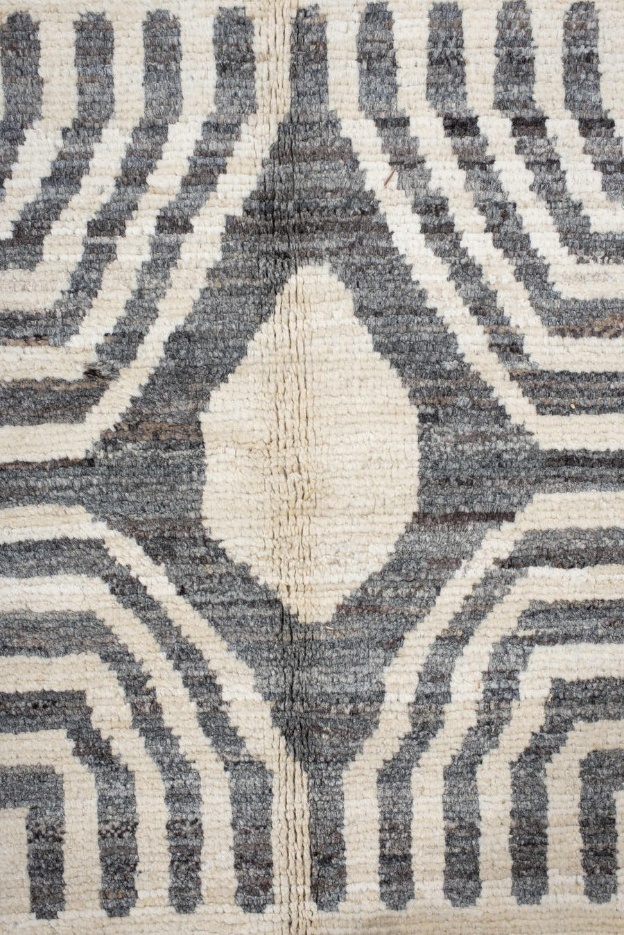 6' x 9' one-of-a-kind handmade vintage Tulu large size rug. Color palette: ivory, charcoal, cream, gray, black