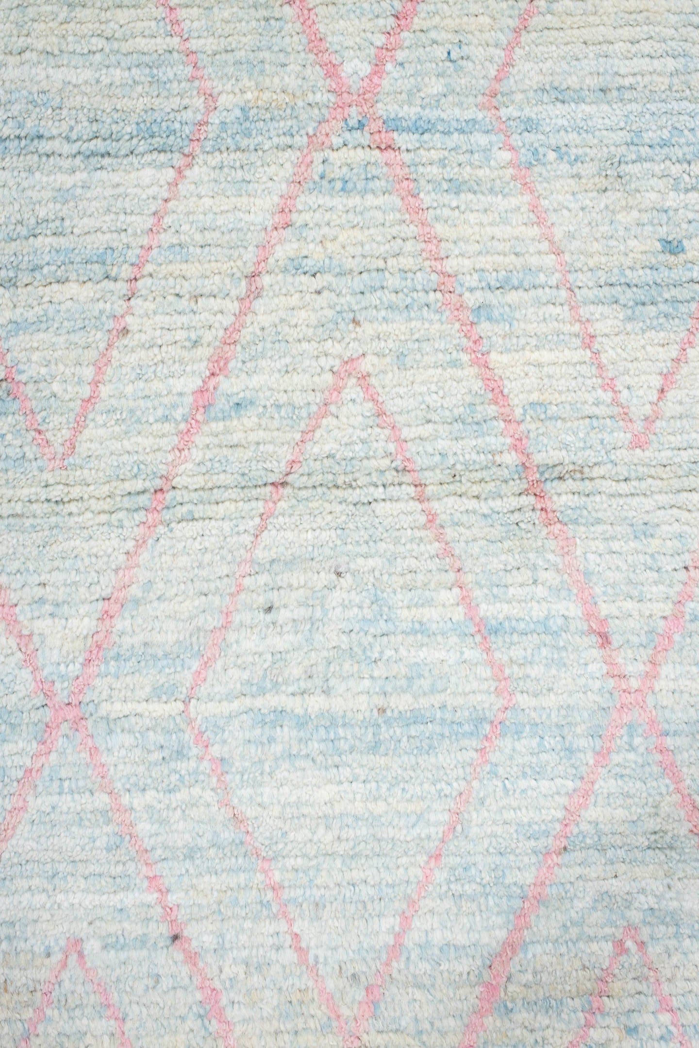 3' x 9' one-of-a-kind handmade vintage Tulu runner rug. Color palette: ivory, pale blue, taupe, blush, charcoal, light blue