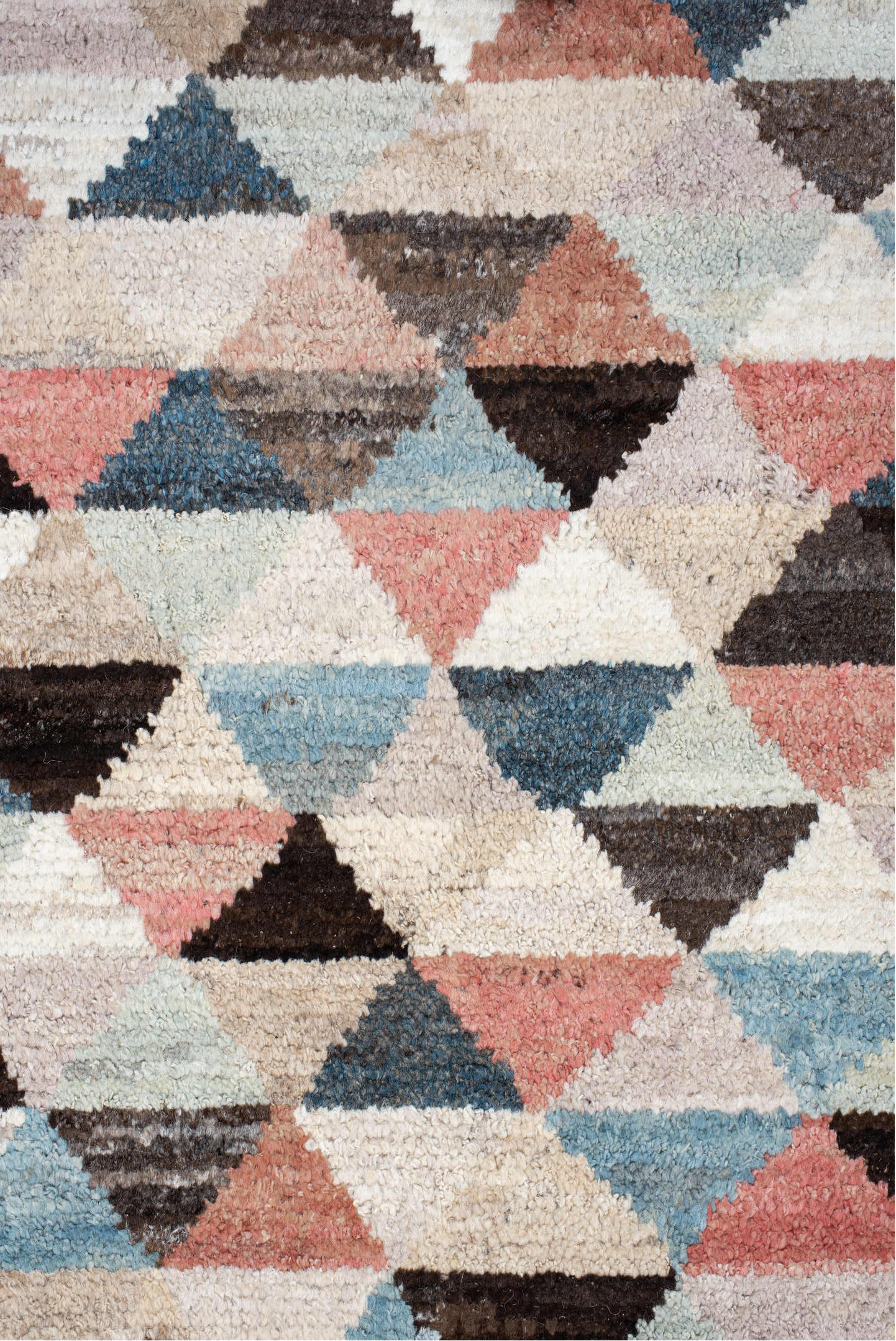 8' x 10' one-of-a-kind handmade vintage Tulu large size rug. Color palette: ivory, sky_blue, charcoal, coral, taupe, slate