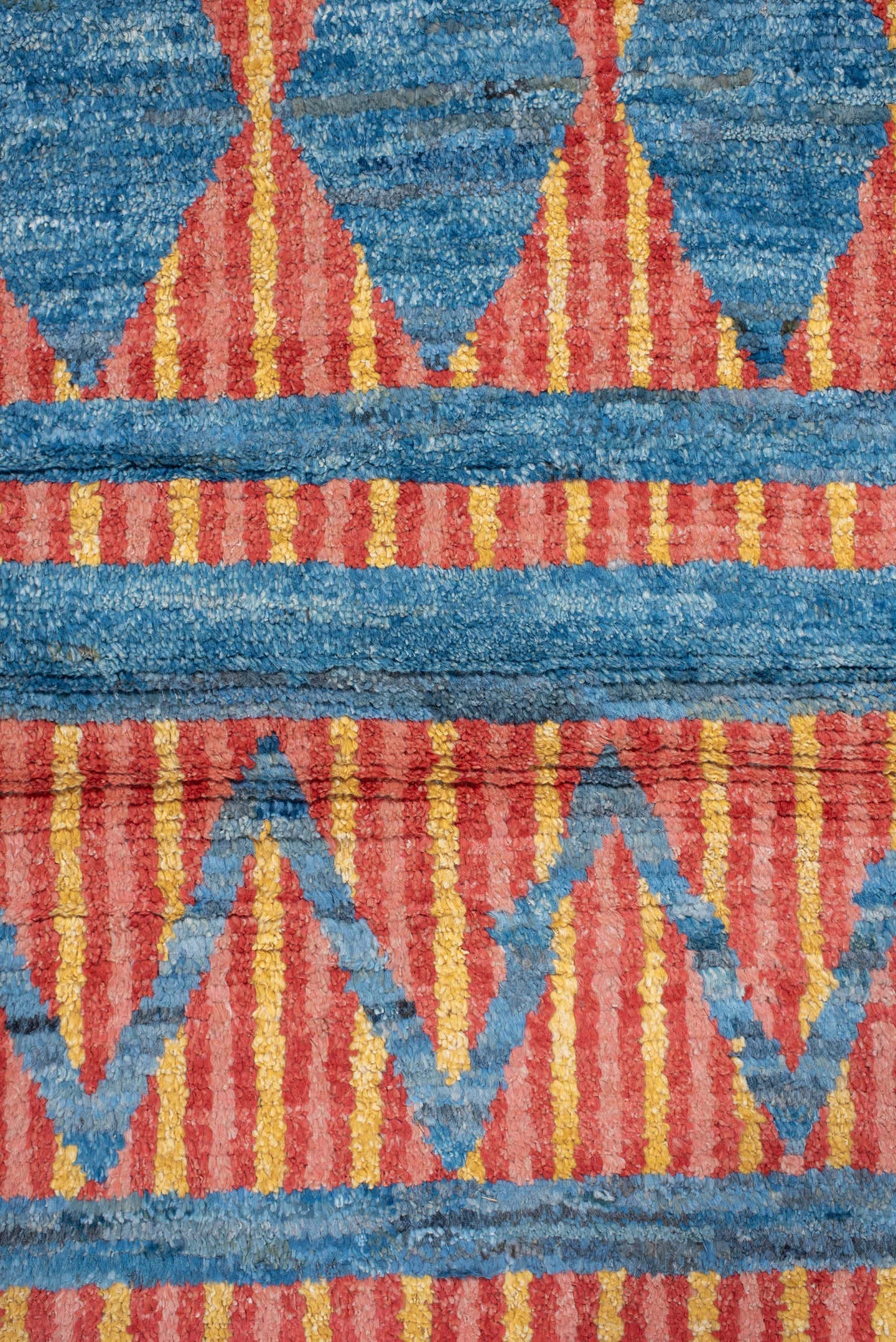 3' x 16' one-of-a-kind handmade vintage Tulu runner rug. Color palette: blue, rust, gold, ivory, orange, terracotta, brown