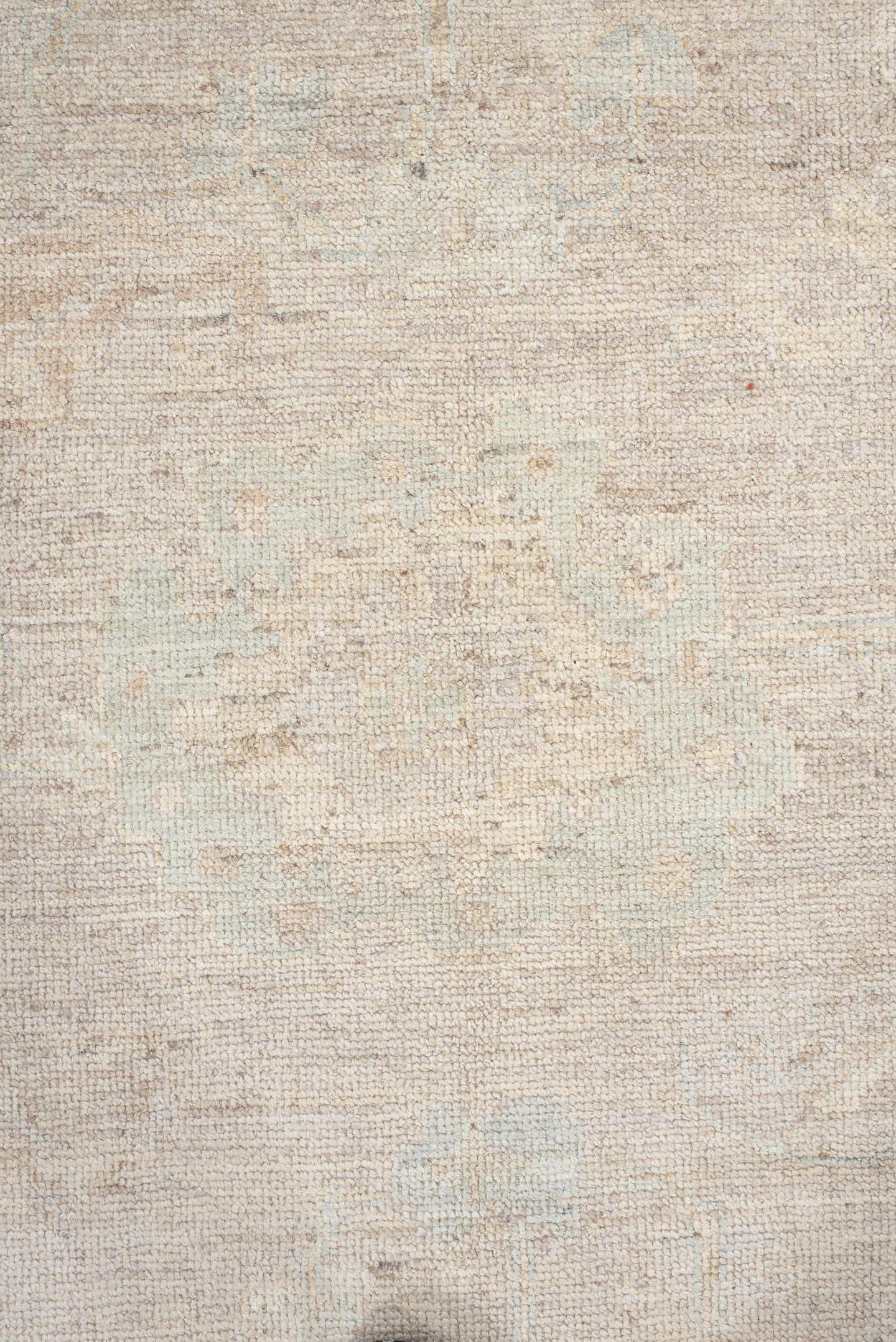8' x 10' one-of-a-kind handmade vintage Oushak large size rug. Color palette: ivory, cream, pale blue, beige, taupe