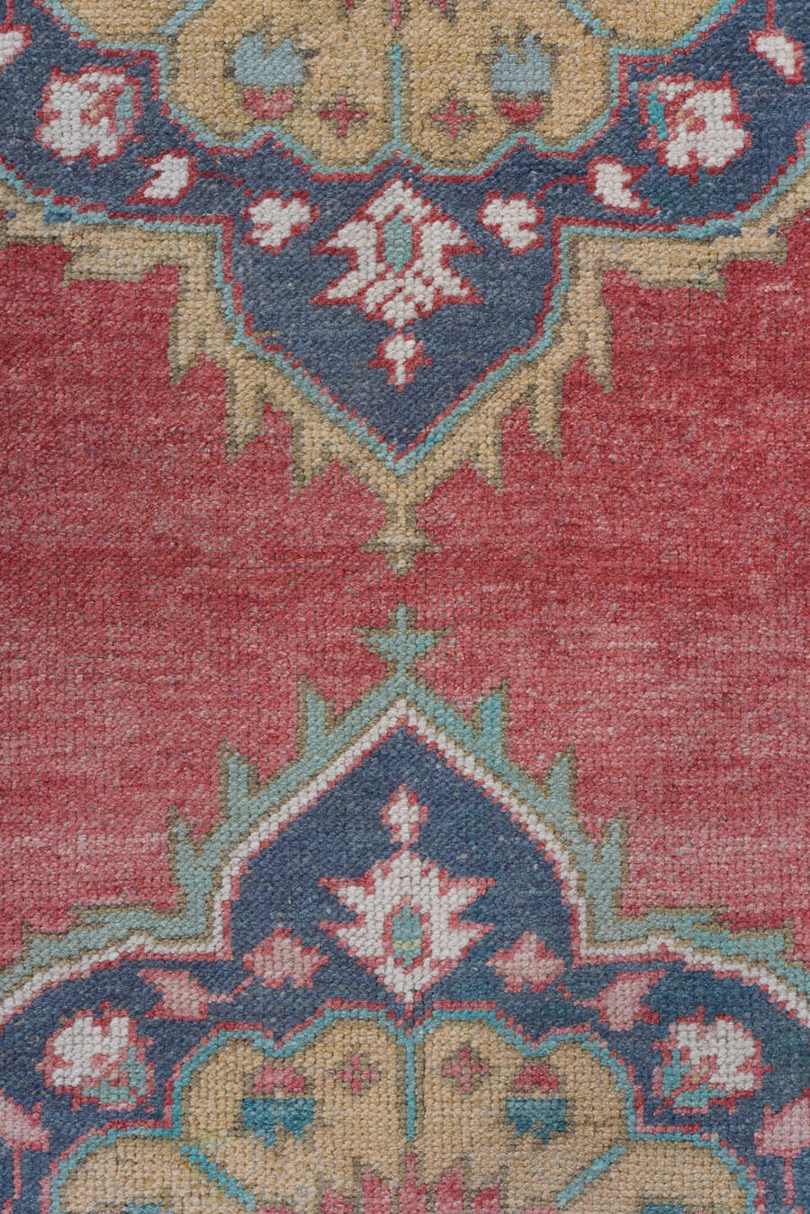 3' x 11' one-of-a-kind handmade antique Oushak runner rug. Color palette: rose, ivory, navy, turquoise, beige, coral, sage