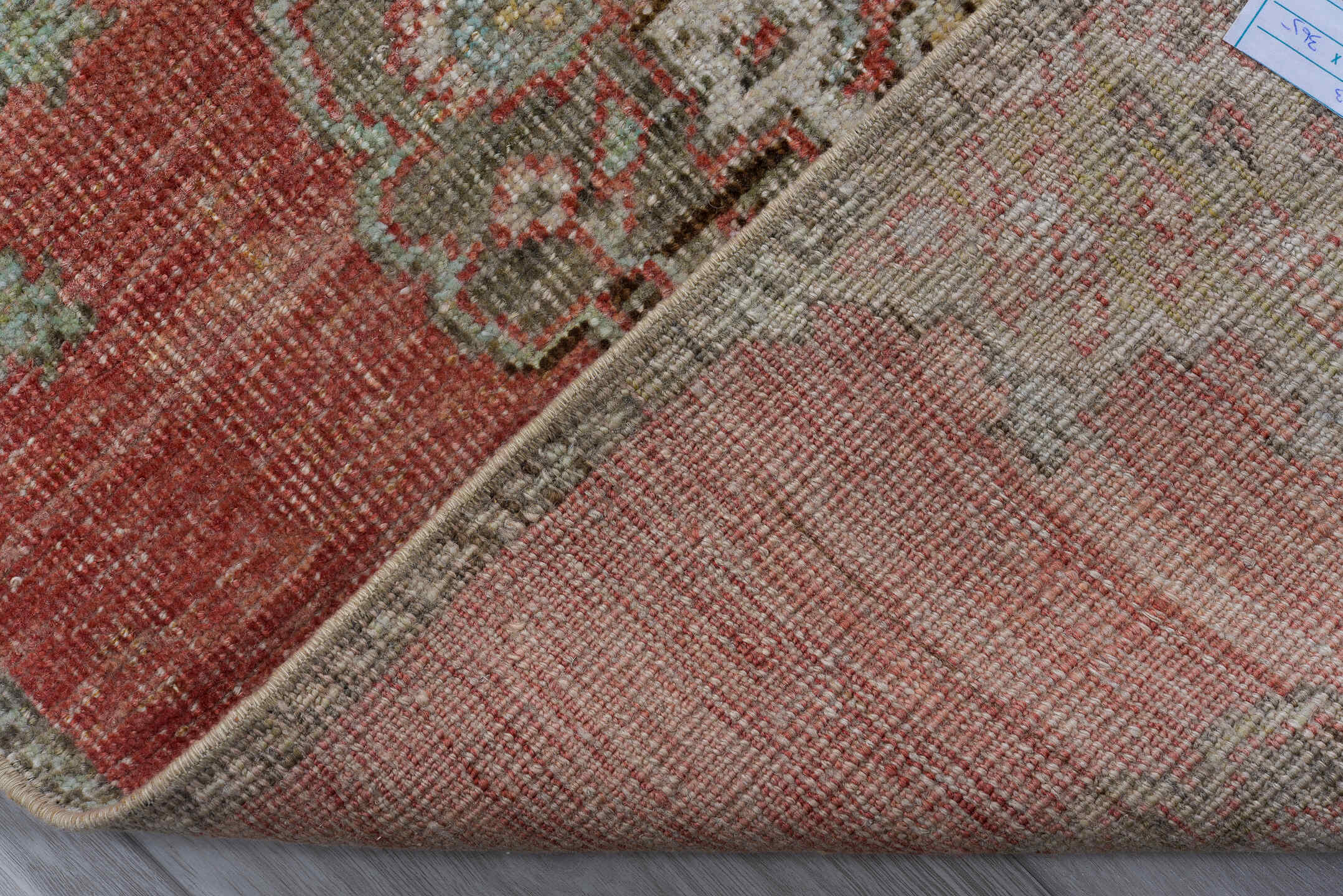 3' x 12' one-of-a-kind handmade antique Oushak runner rug. Color palette: coral, ivory, taupe, aqua, brown, rust, terracotta