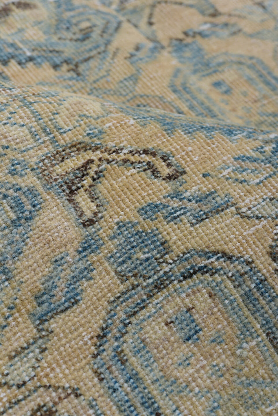 4' x 6' one-of-a-kind handmade antique Afshar rug. Color palette: ivory, sky blue, pale blue, taupe, charcoal, cream