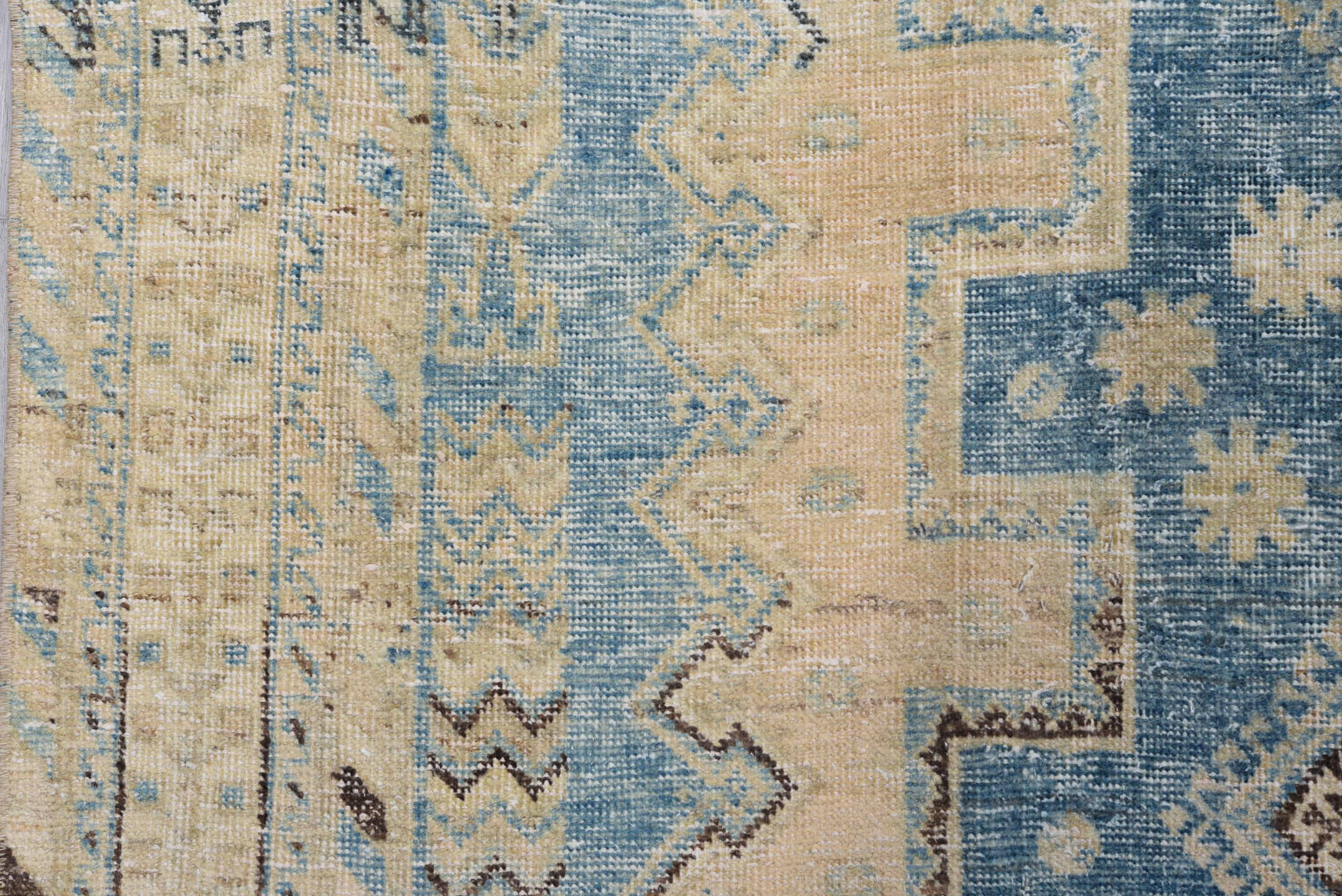 4' x 6' one-of-a-kind handmade vintage Afshar small size rug. Color palette: blue, brown, gray, light gray, off-white
