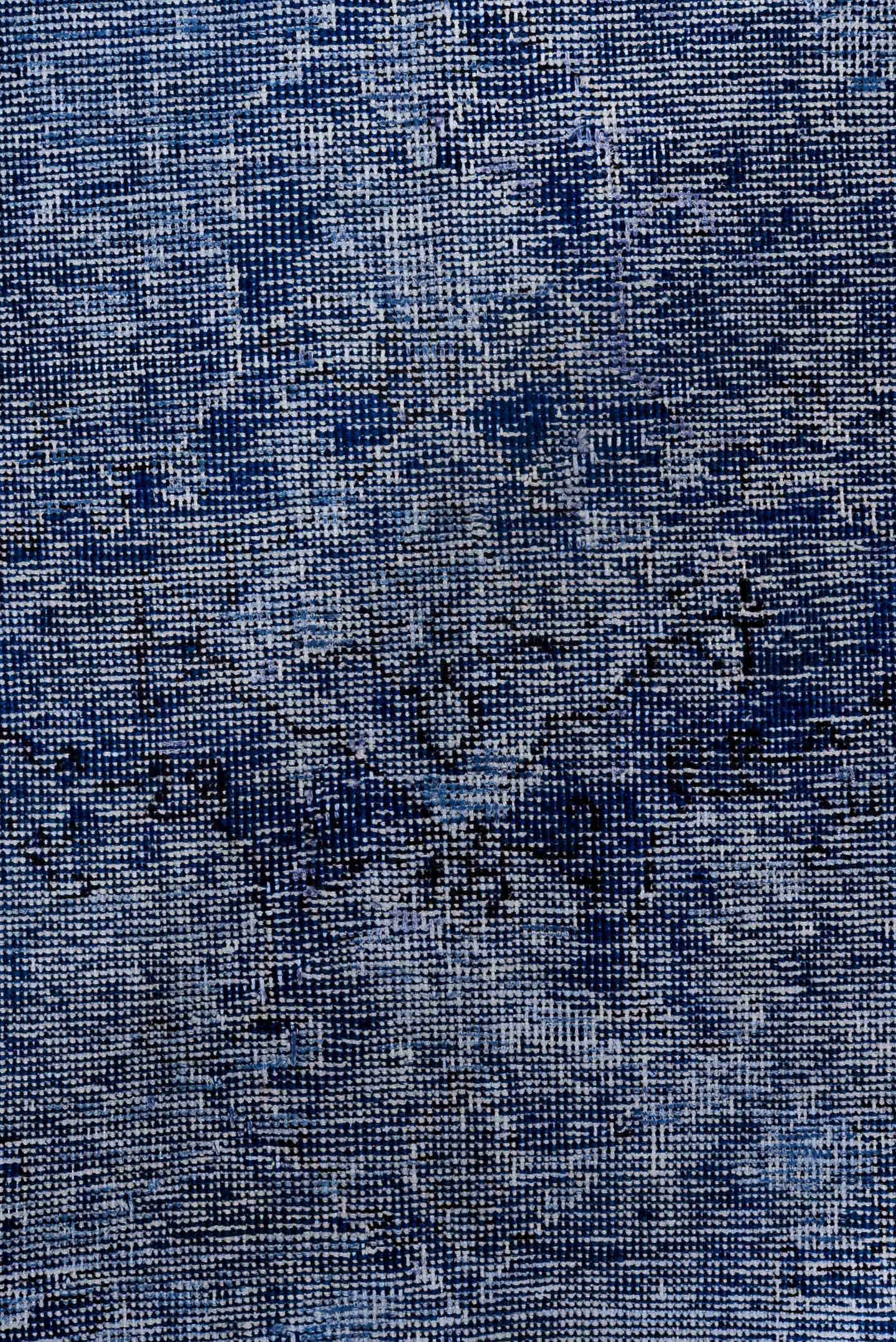 9' x 12' one-of-a-kind handmade vintage Overdyed large size rug. Color palette: blue, navy, slate, indigo, charcoal, gray