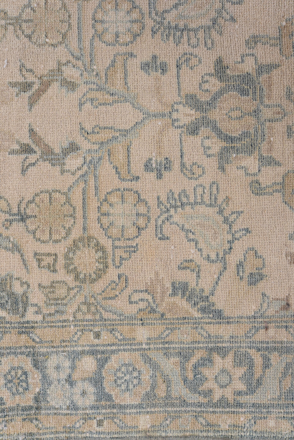 2' x 13' one-of-a-kind handmade antique Malayer runner rug. Color palette: ivory, light blue, taupe, beige, camel, sage
