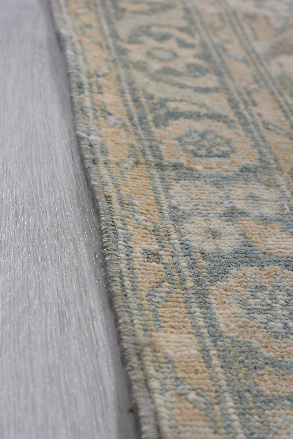2' x 13' one-of-a-kind handmade antique Malayer runner rug. Color palette: ivory, light blue, taupe, beige, camel, sage