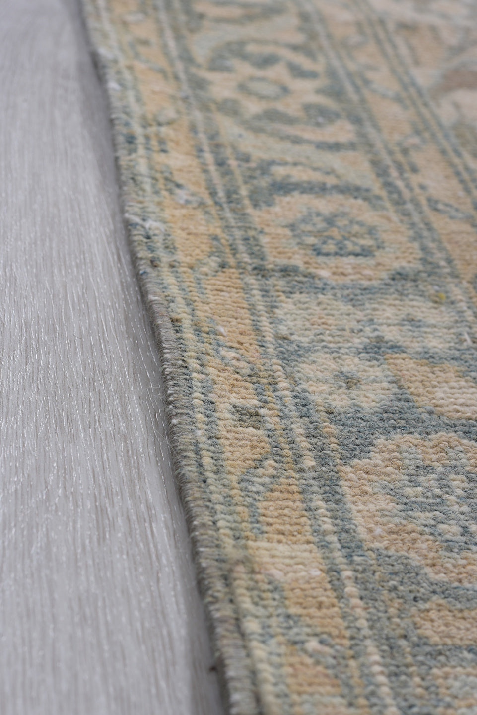 2' x 13' one-of-a-kind handmade antique Malayer runner rug. Color palette: ivory, light blue, taupe, beige, camel, sage