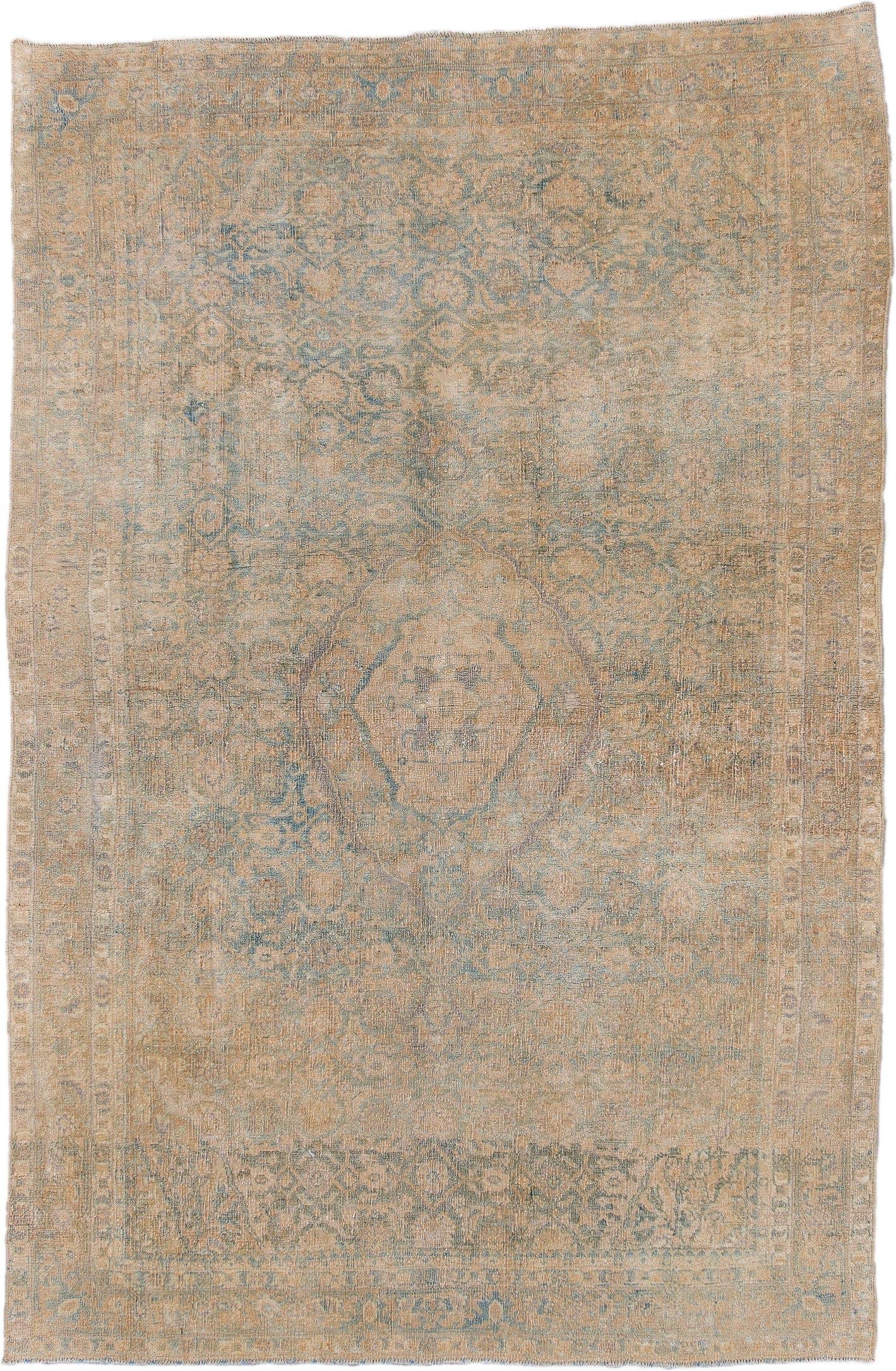 4' x 6' one-of-a-kind handmade antique Bidjar small size rug. Color palette: beige, ivory, pale blue, taupe, sand