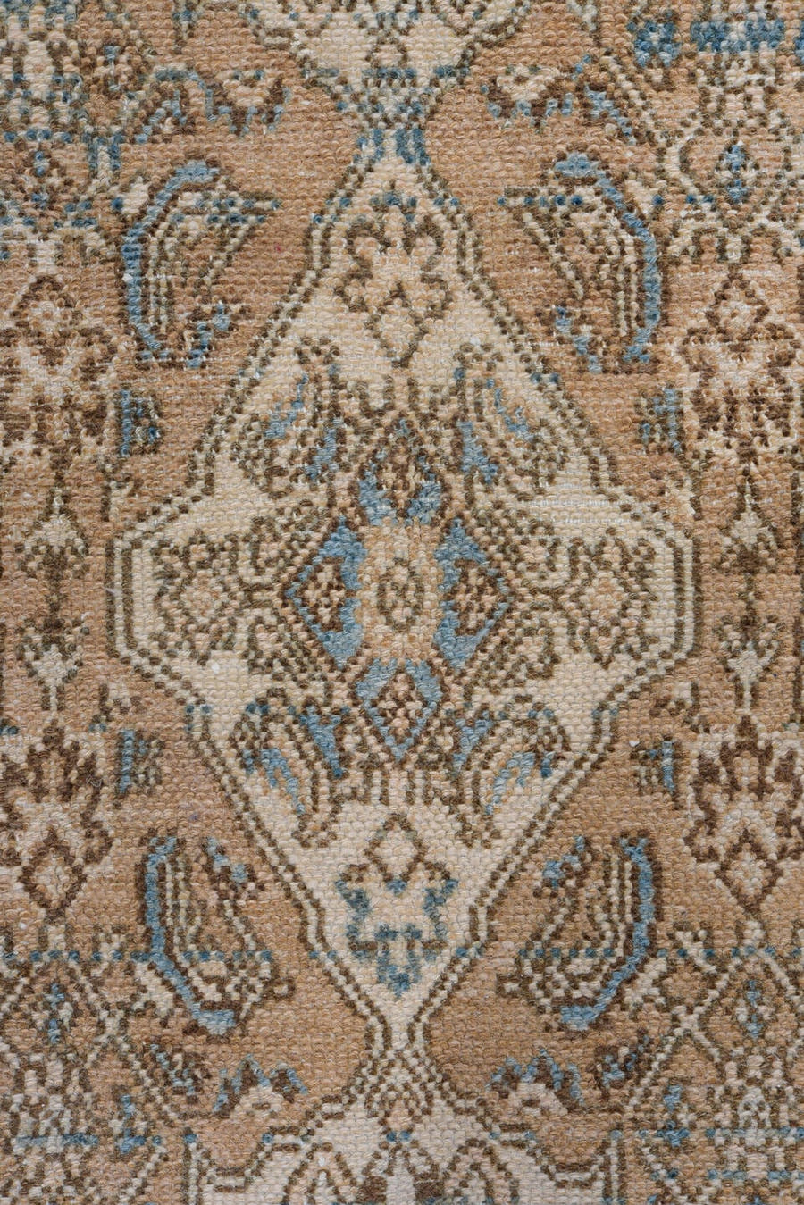 4' x 6' one-of-a-kind handmade antique Bibikabad small size rug. Color palette: camel, ivory, sky blue, taupe, brown, beige