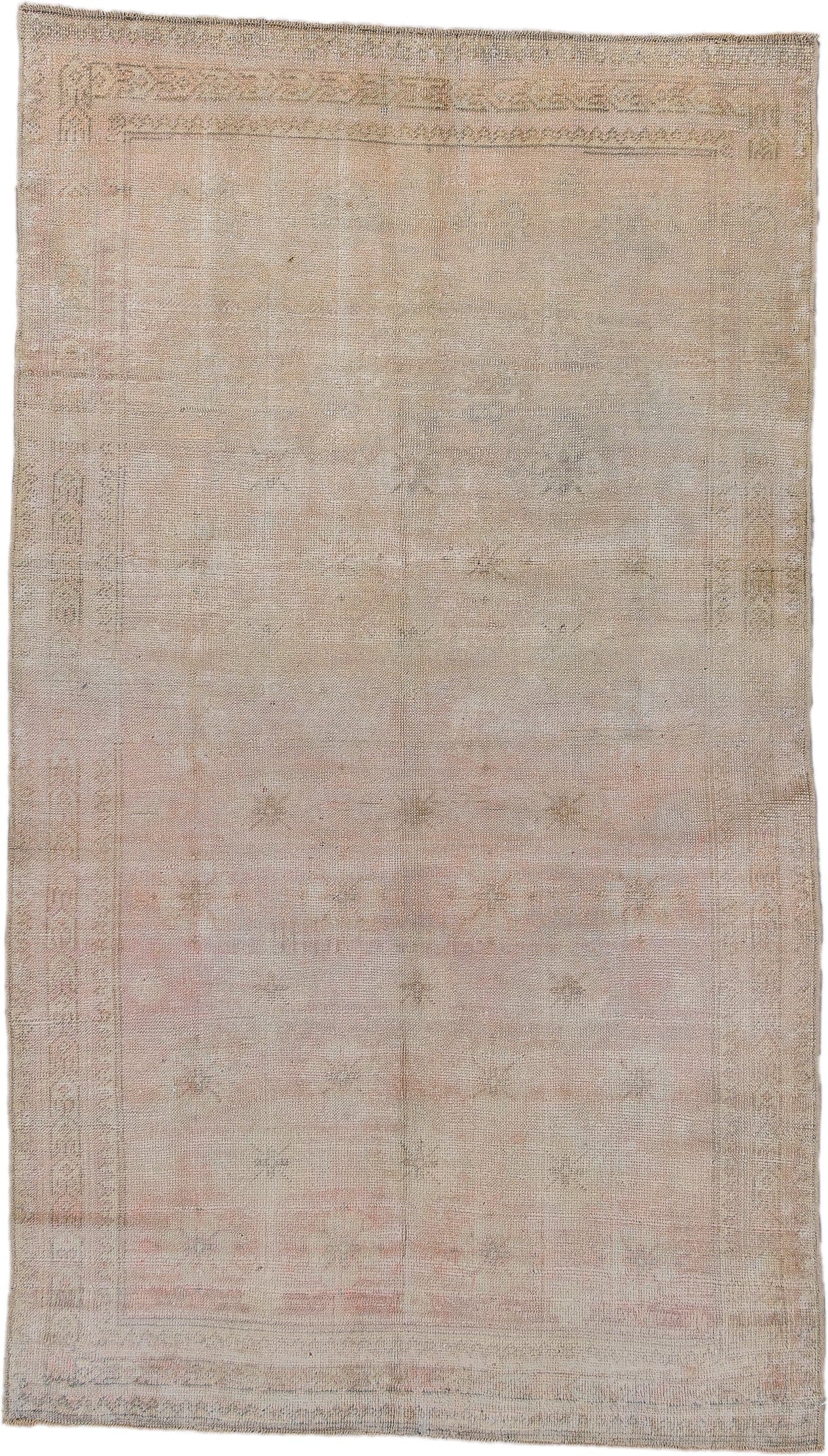 3' x 6' one-of-a-kind handmade antique Oushak runner rug. Color palette: ivory, blush, taupe, beige, sand, pale gray, pink