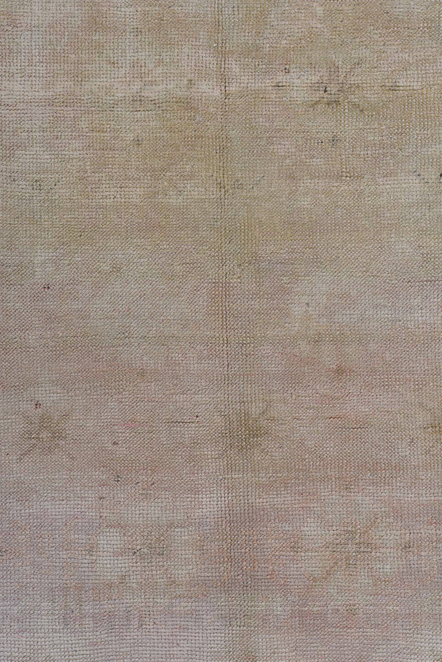 3' x 6' one-of-a-kind handmade antique Oushak runner rug. Color palette: ivory, blush, taupe, beige, sand, pale gray, pink