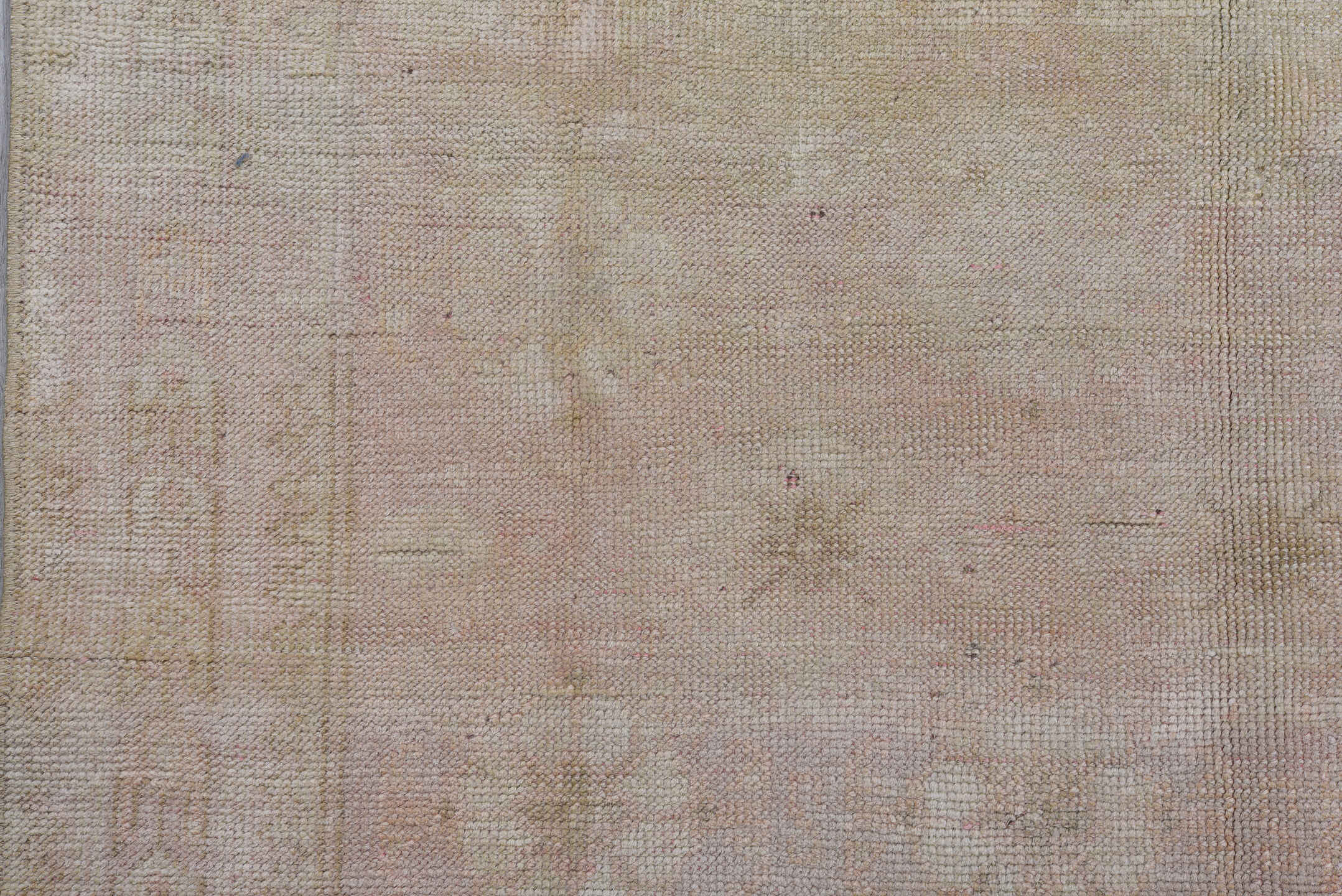 3' x 6' one-of-a-kind handmade antique Oushak runner rug. Color palette: ivory, blush, taupe, beige, sand, pale gray, pink