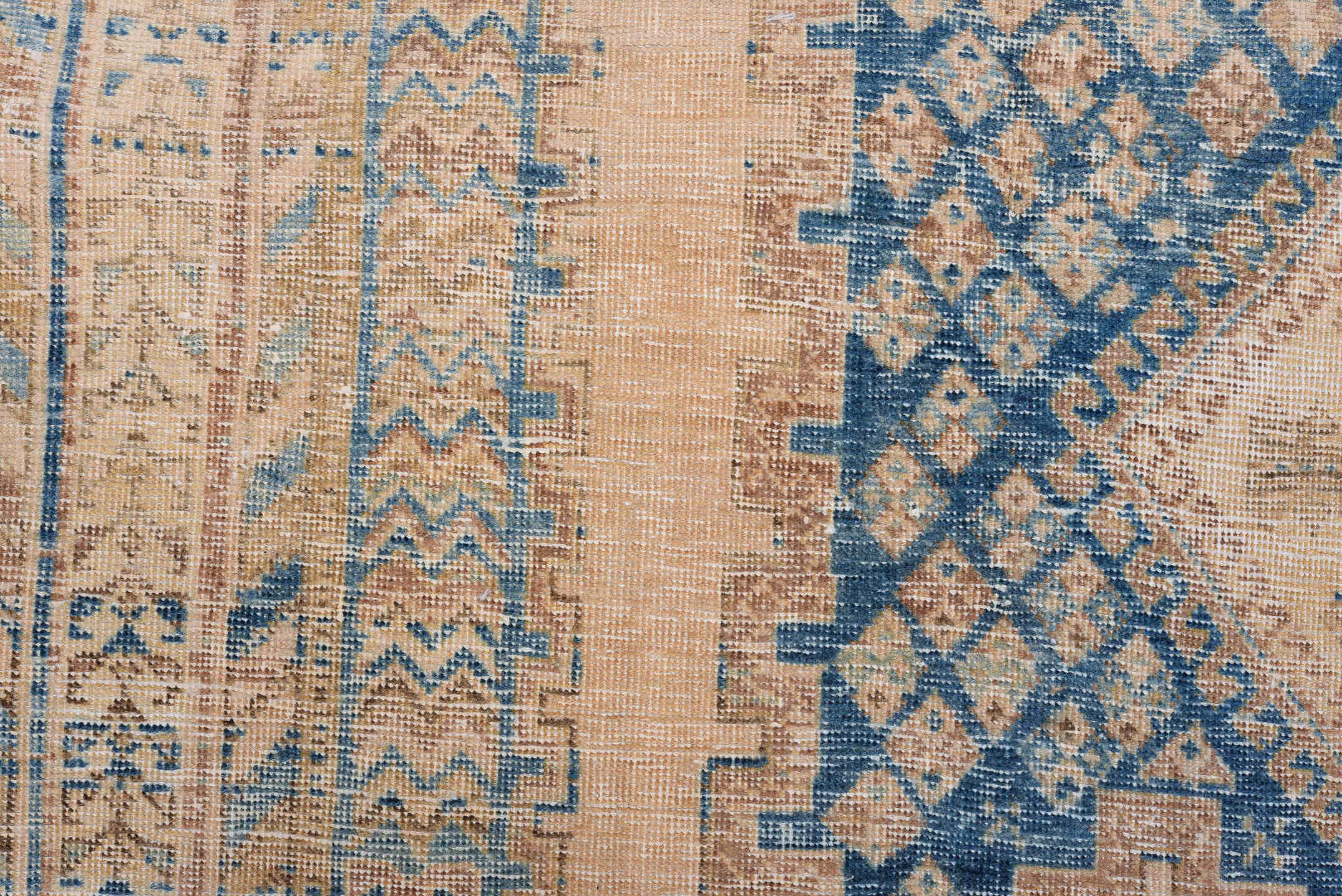 4' x 5' one-of-a-kind handmade antique Afshar small size rug. Color palette: camel, sky blue, ivory, taupe, beige
