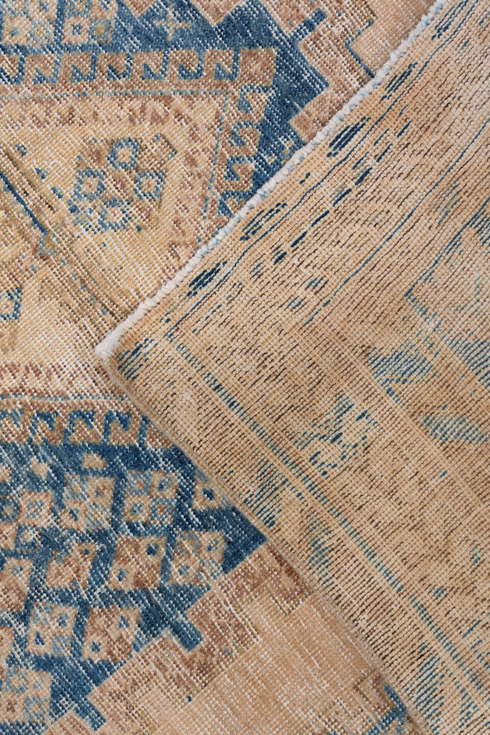 4' x 5' one-of-a-kind handmade antique Afshar small size rug. Color palette: camel, sky blue, ivory, taupe, beige
