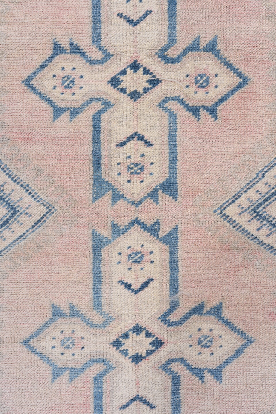 2' x 10' one-of-a-kind handmade antique Oushak runner rug. Color palette: ivory, sky_blue, blush, beige, light blue, pink